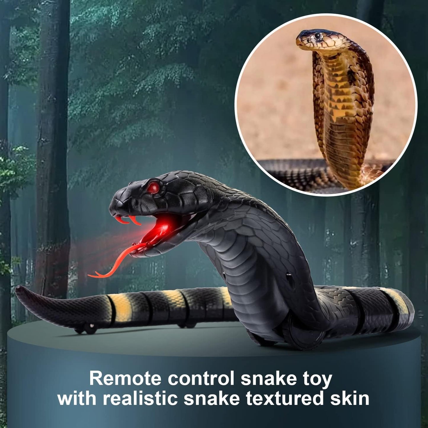 RC Snake Toy: Realistic Prank Cobra, Rechargeable, Smart Sensing, Infrared Controller for Kids/Cat (Black)