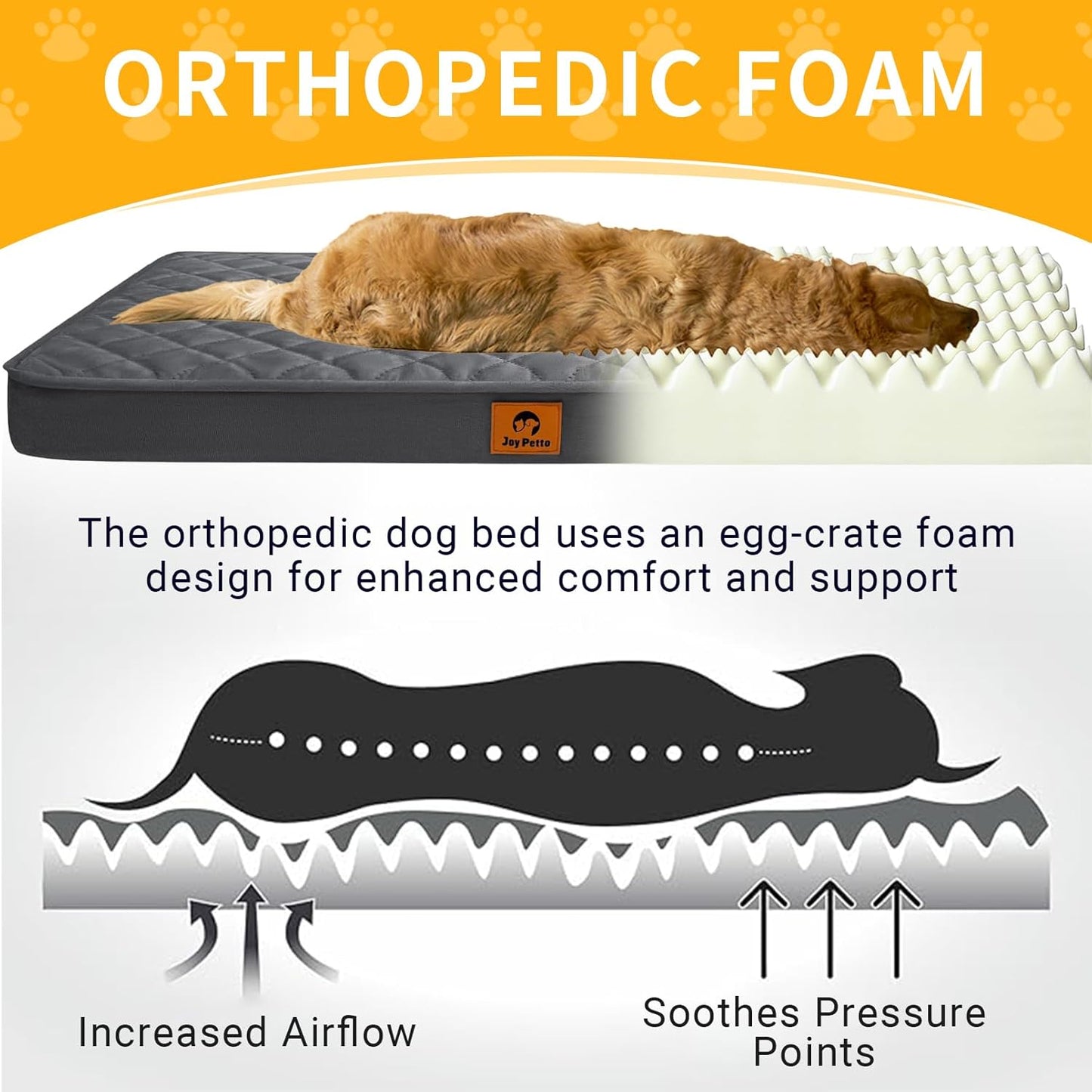 Dog Bed for Small and Medium Size Dogs - Orthopedic Egg Crate Foam Pet Bed with Waterproof & Machine Washable & Non-Slip Bottom, Ideal for Crate and Indoor Use, 30x20 Inch, up to 30 lbs, Dark Grey