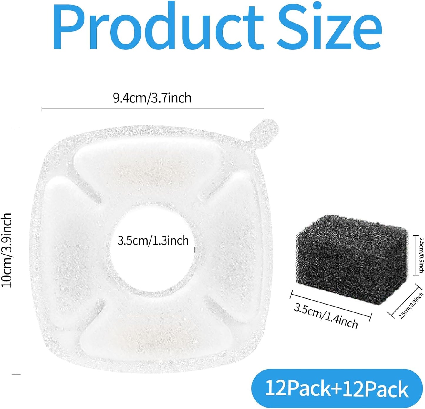 24 PCS Cat Water Fountain Replacement Filters for Veken Pet Fountain Filters 67oz/2L, 95oz/2.8L,135oz/4L Water Fountain Automatic,Pre Filter Sponge