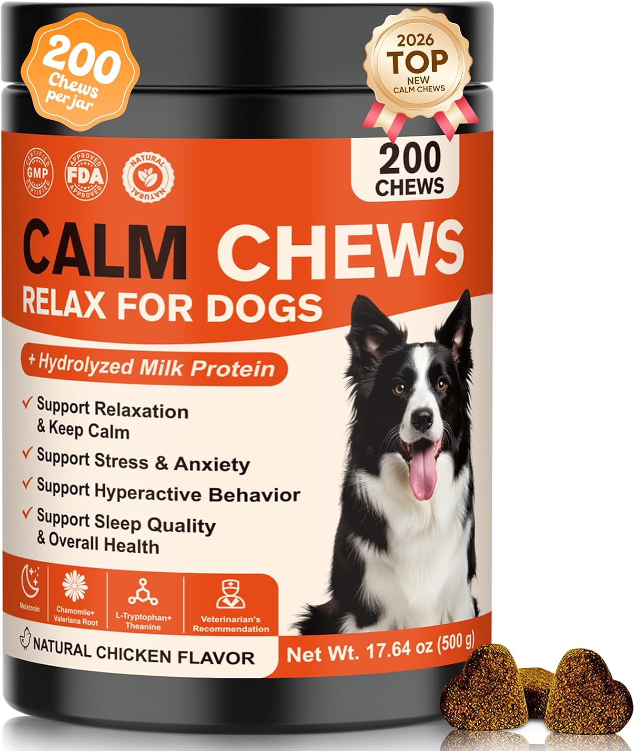 Calming Chews for Dogs-Dog Calming Chews Anxiety Relief Bites with Melatonin HMP for Dog Relaxing Aid-Car Anxiety Fireworks and Thunder Stress Relief Treats Supplements for Puppies Small All Dogs