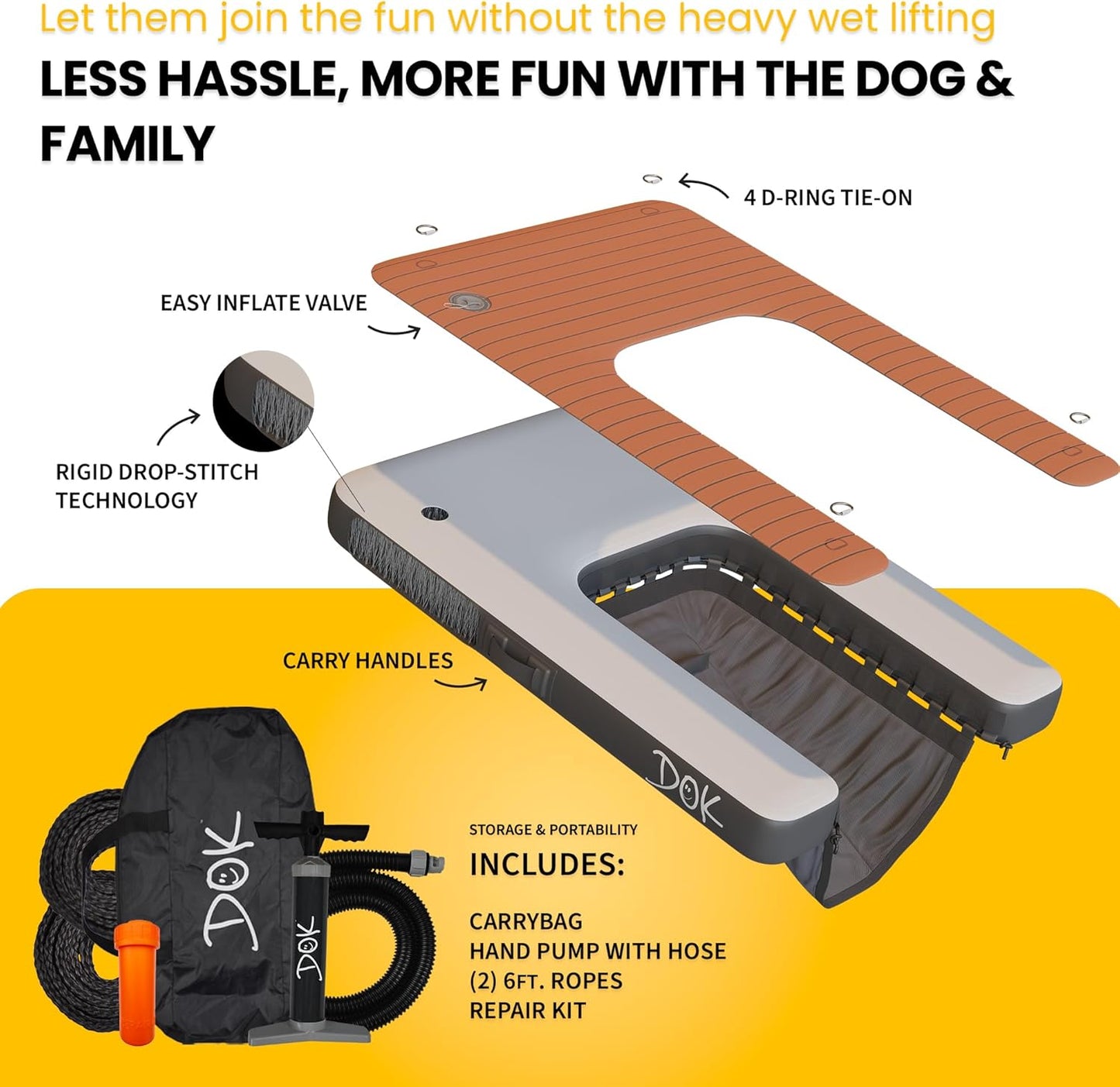 DOK Dog-DOK Mini Inflatable Dock Platform: Safe & Easy Water Access for Dogs Up to 30 lbs; Floating Non-Slip EVA Foam with Dog Boat Ramp for Pool, Dock, & Lake | Military Grade & High Visibility