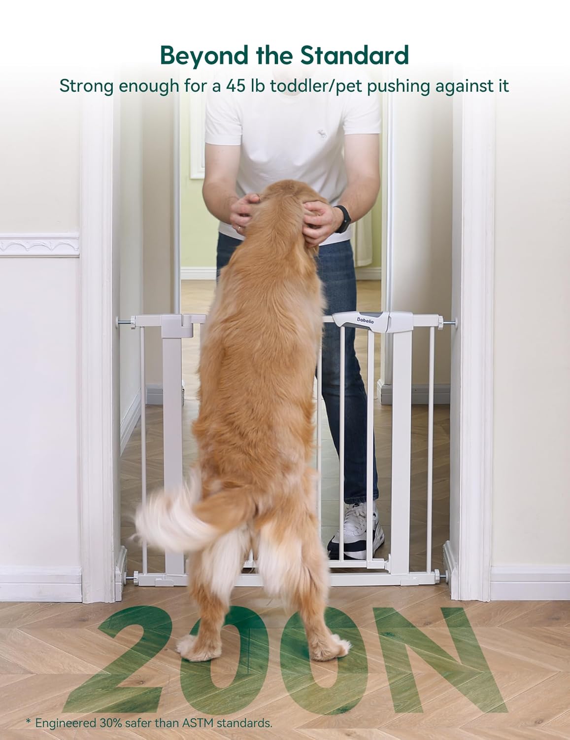 Babelio 36" Tall Baby Gate, PressGuard P7, 29-48" Auto Close Pressure Mounted Dog Gate for Stairs, Doorways & Hallway, Protector Basics Easy Walk Thru Pet Gate, White