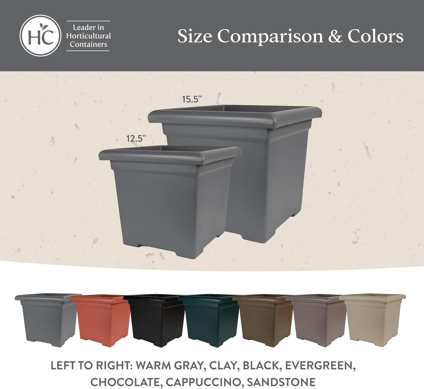 The HC Companies 12.5 Inch Accent Square Plant Pots with Drainage, Lightweight UV-Resistant Plastic Planters for Indoor & Outdoor Plants, 2-Pack Flower Pots for Garden, Office & Home Decor, Black