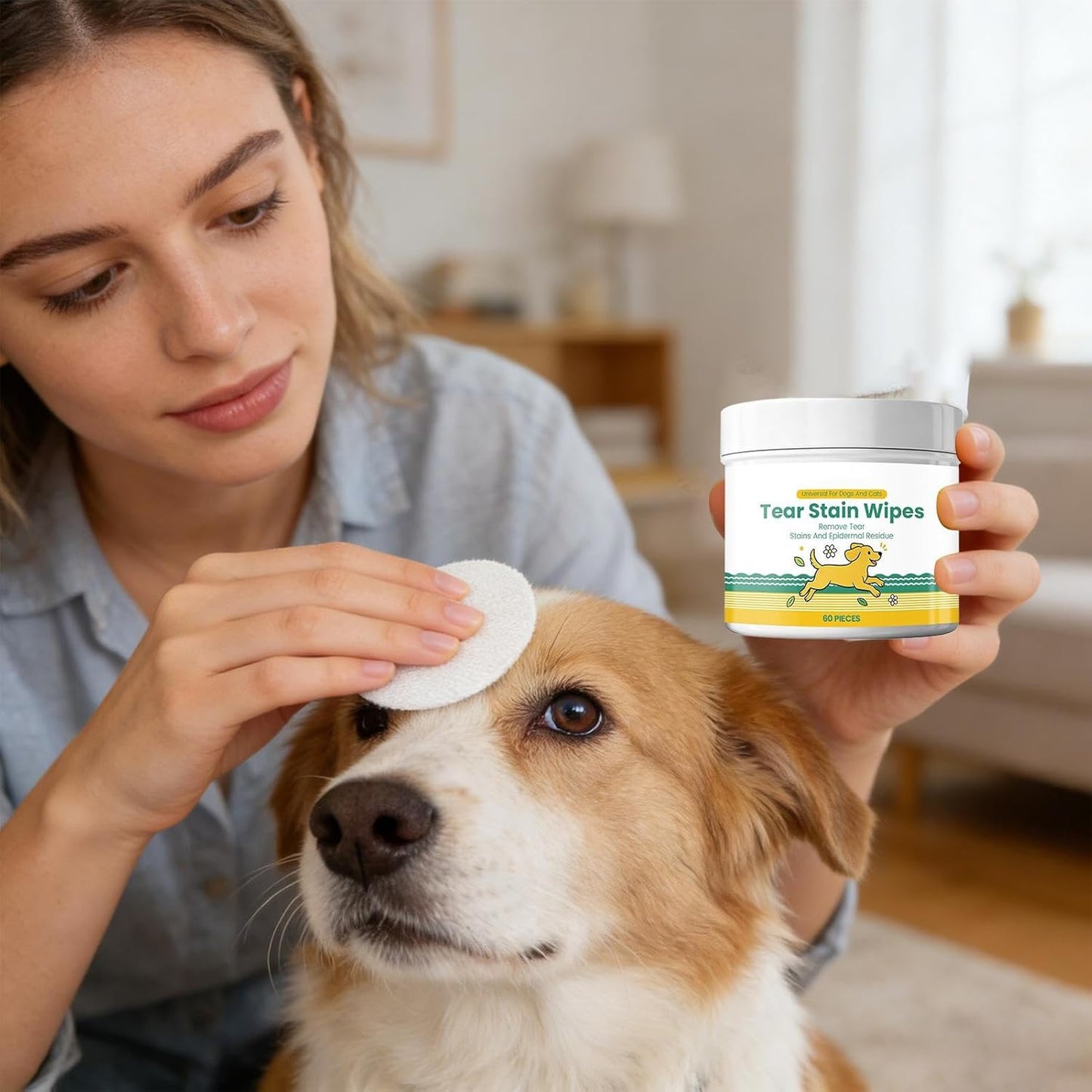 Tear Stain Wipes for Dogs | Bathing Pads | Gentle Dog Tear Wipes | for Small Medium Large Breed Puppy Kitten Skin Coat Travel Home Outdoor Indoor