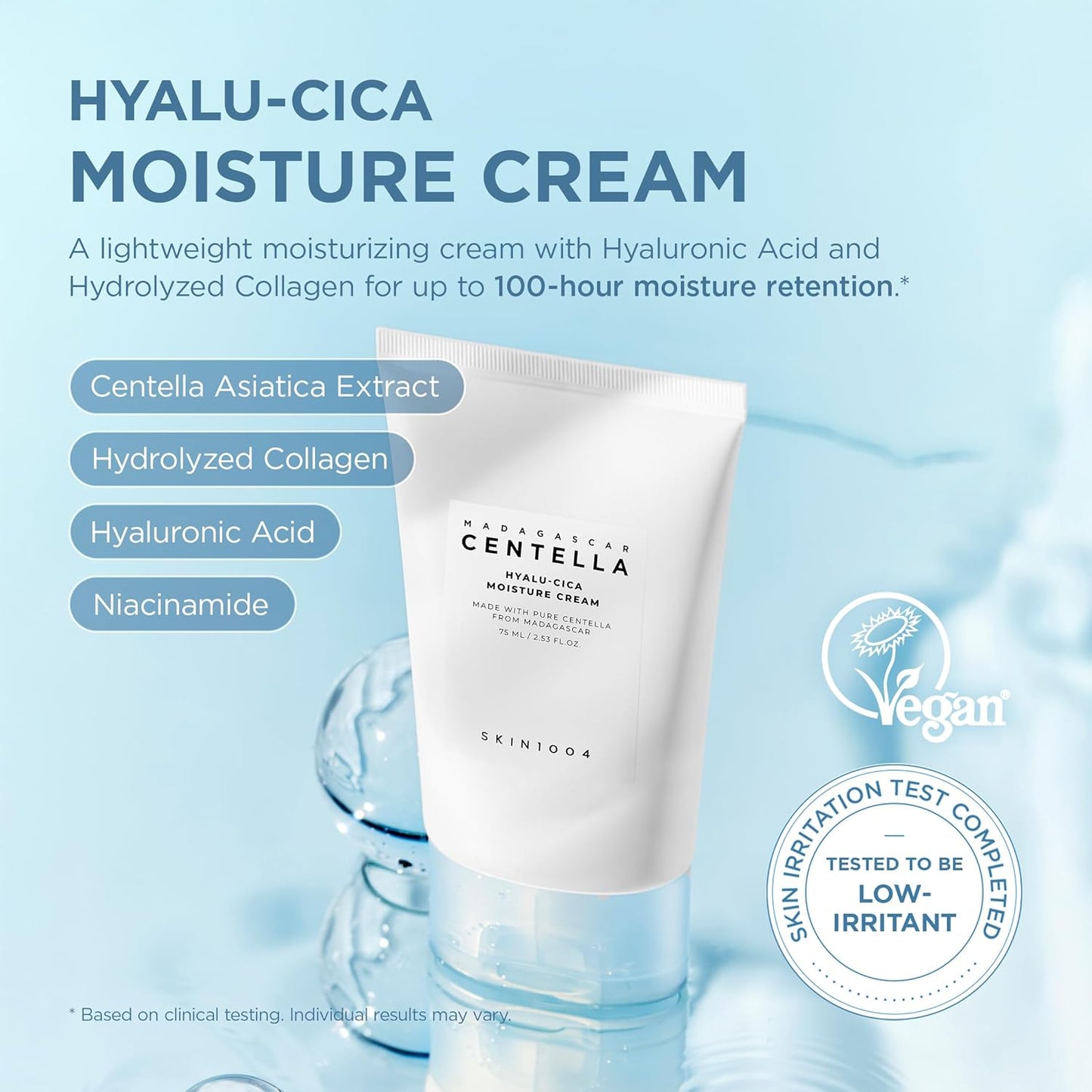 SKIN1004 Hyalu-Cica Moisture Cream, Face Moisturizer with Hyaluronic Acid, Centella Cream for Deep Hydration, Lightweight Nourishing Gel Moisturizer for Face, Korean Skin Care, 2.53 fl oz / 75ml