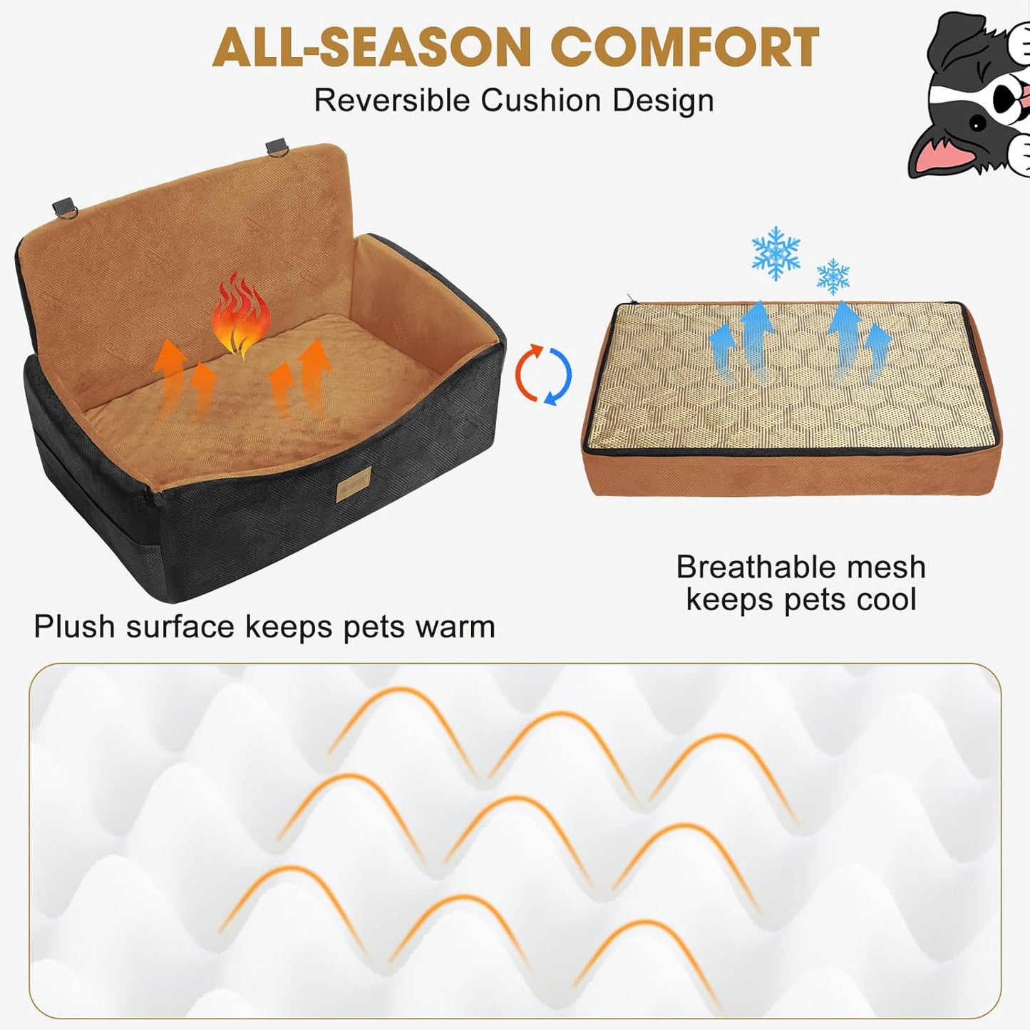 Dog Car Seat for Large Medium Sized Dogs Under 55 lbs, Dog Booster Seat for 2 Small Dogs with Detachable Washable Cover and Cushion, Memory Foam Pet Car Seat with 2 Safety Belts and Storage Pockets