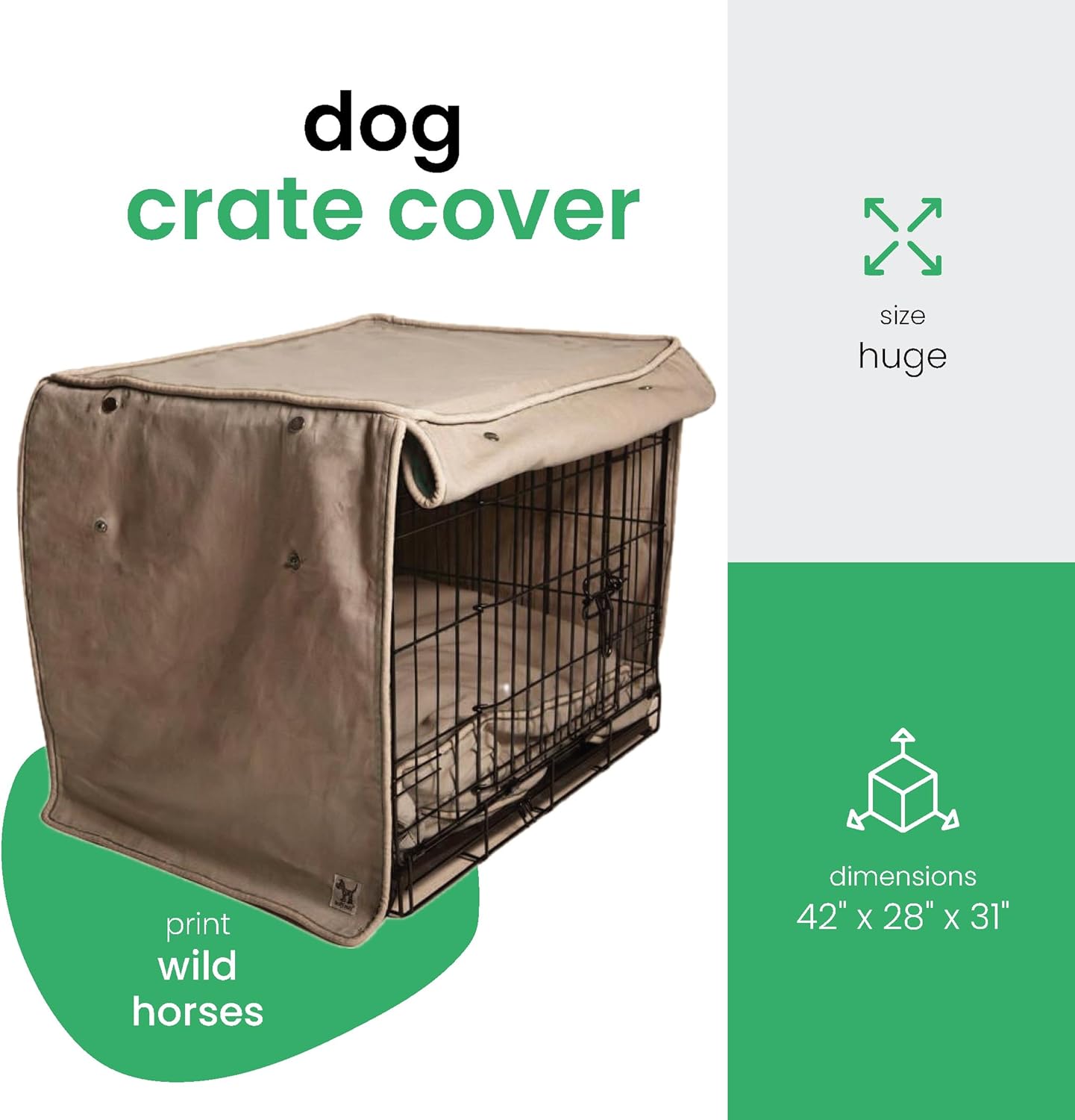 Molly Mutt Wild Horses Dog Crate Cover, 100% Cotton Canvas Cover with 2 Roll-Up Panels, Ideal for Dog or Cat Crate, Durable, Washable, and Free of Harmful Chemicals, 42" x 28" x 31"