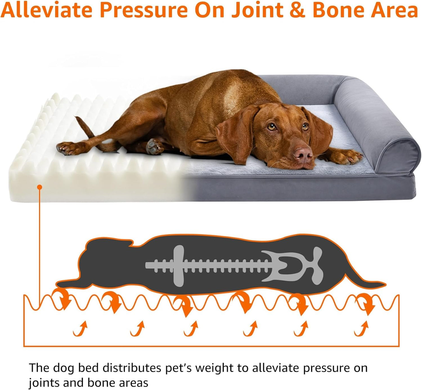 Amazon Basics Living Room Couch Dog Bed with Premium Foam, Non-Slip Bottom, Removable Washable Cover, Supportive Pressure-Relief for Dogs up to 30lbs, Medium (30" x 20"), Grey