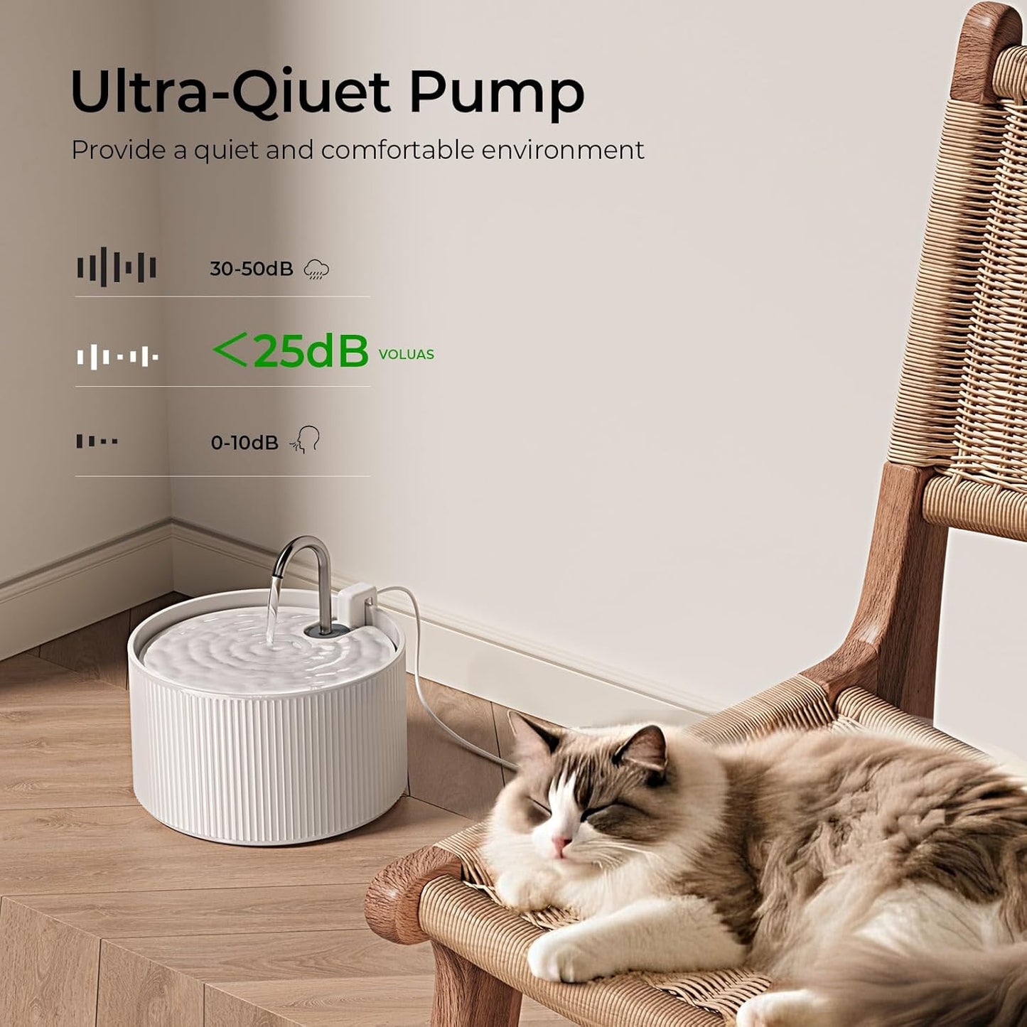 Ceramic Cat Water Fountain Pump, Super Quiet Replacement Pump for VOLUAS 2.2L/74oz Ceramic Pet Water Fountain(USB Plug)