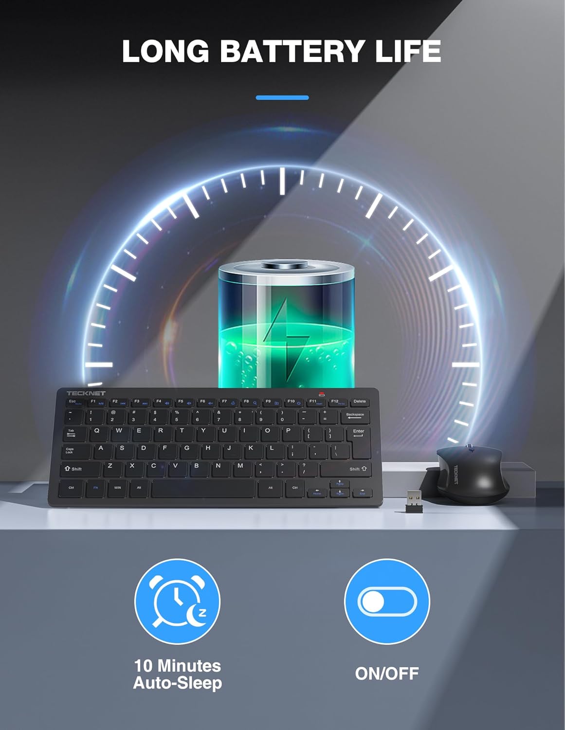 TECKNET Wireless Keyboard and Mouse Combo, Mini Cordless Computer Keyboard and Mouse Set 2.4GHz, Silent Adjustable 1600 DPI, Quiet Click, Lag-Free for Computer, Laptop, PC, Windows, Mac, Chrome OS