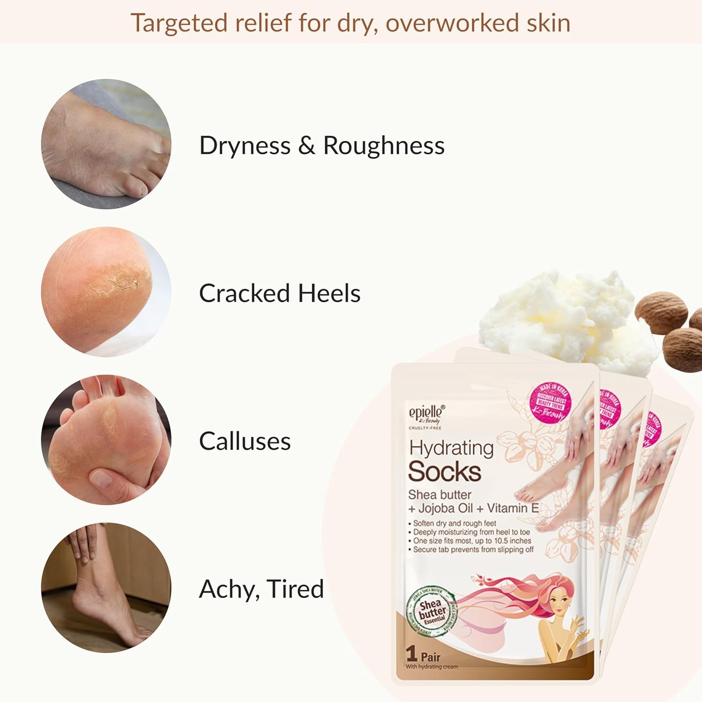 Epielle Hydrating Foot Mask 6 Pairs, Relieve and Soften with Shea Butter & Jojoba Oil, Deep Moisturizing Socks for Dry, Cracked Feet, Self Care Gifts for Women, Spa Kit, Easter Basket Stuffers