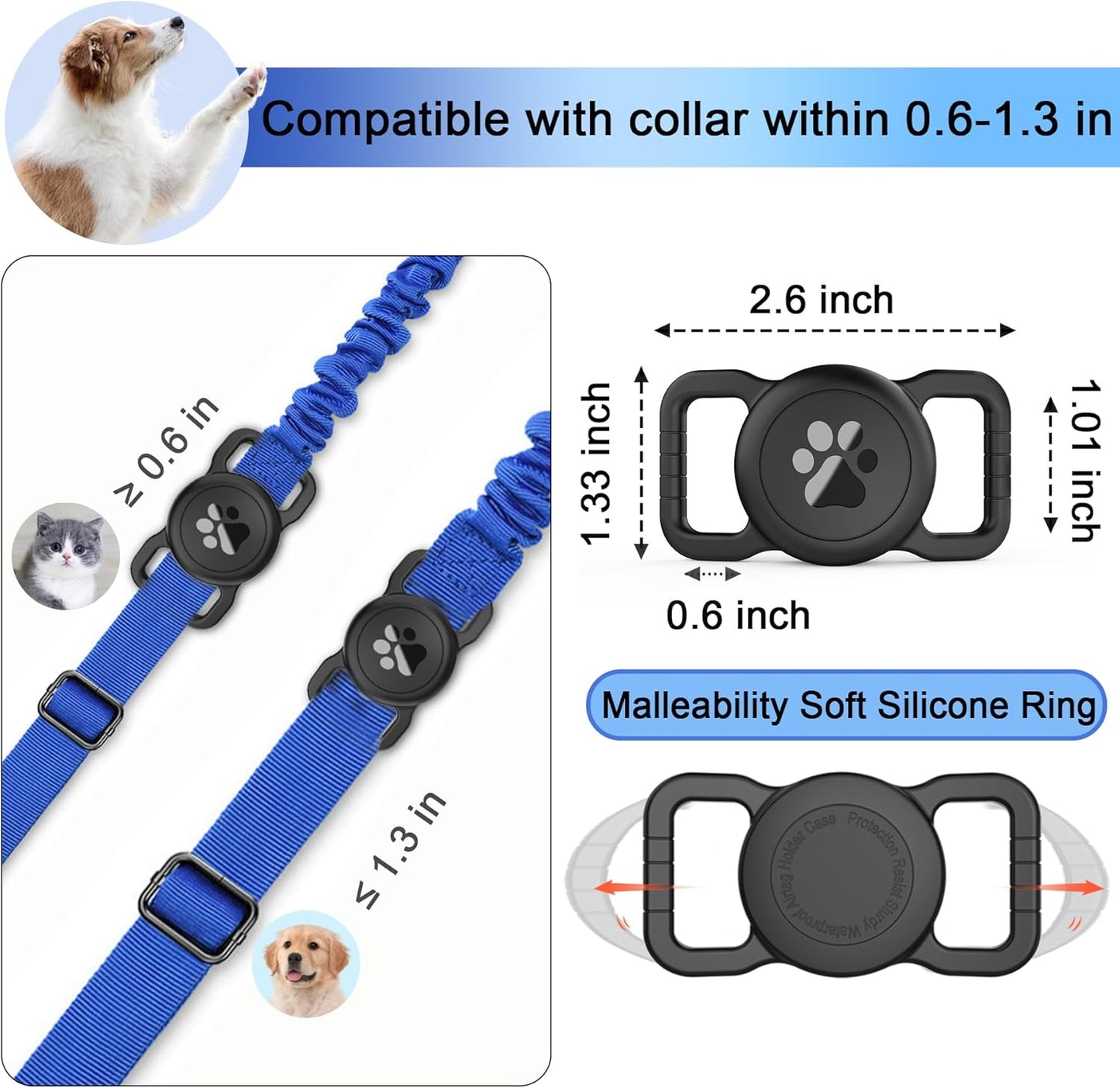 SANKALA Waterproof Airtag Holder for Dog Collar, Lightweight & Durable Silicone Holder for Apple AirTag, Reinforced Anti-Lost, Signal Friendly, Universal Fit Collar Width (0.6-1.3 Inch) - Black