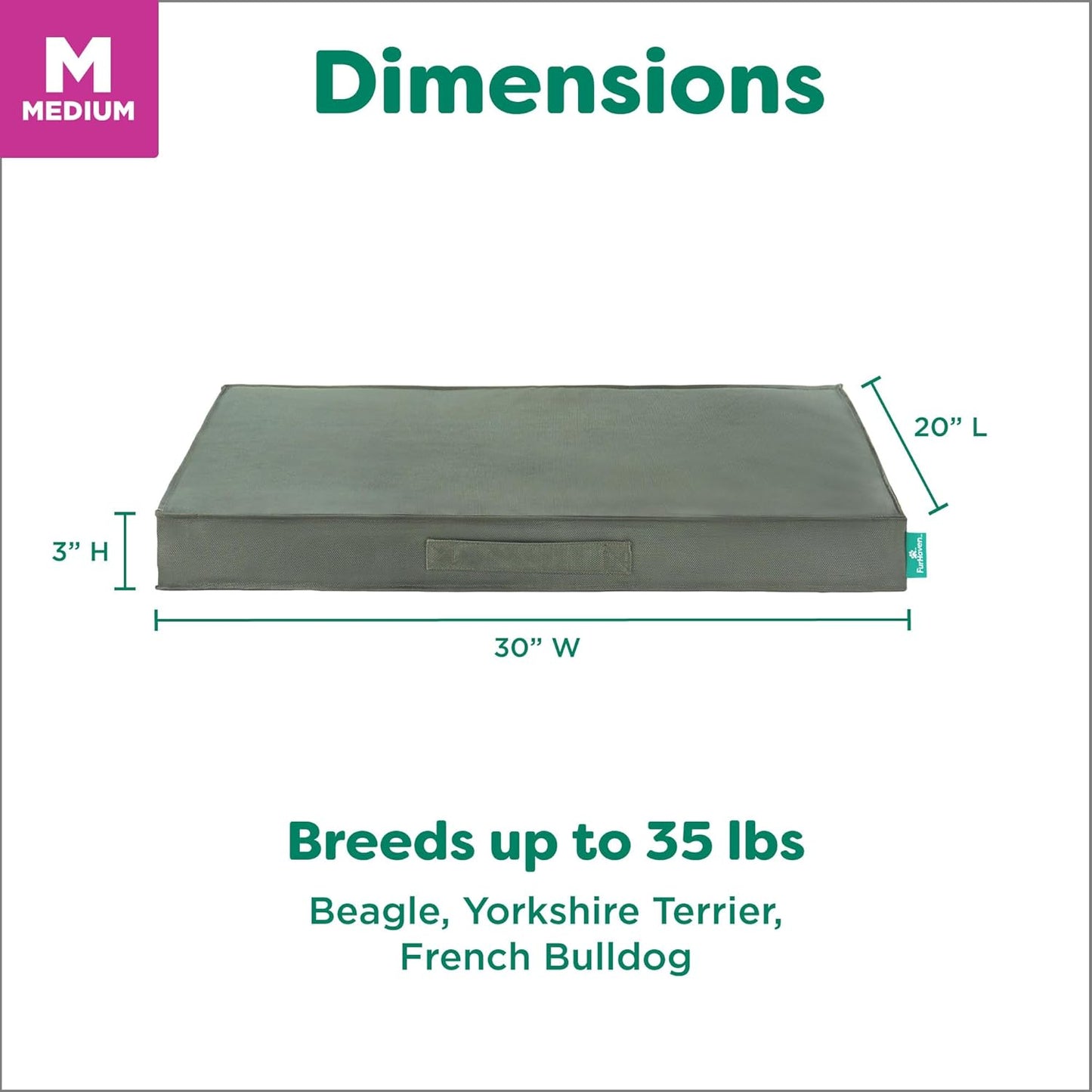 Premium Indoor-Outdoor Deluxe Orthopedic Mattress Pet Bed, Dark Olive, Medium