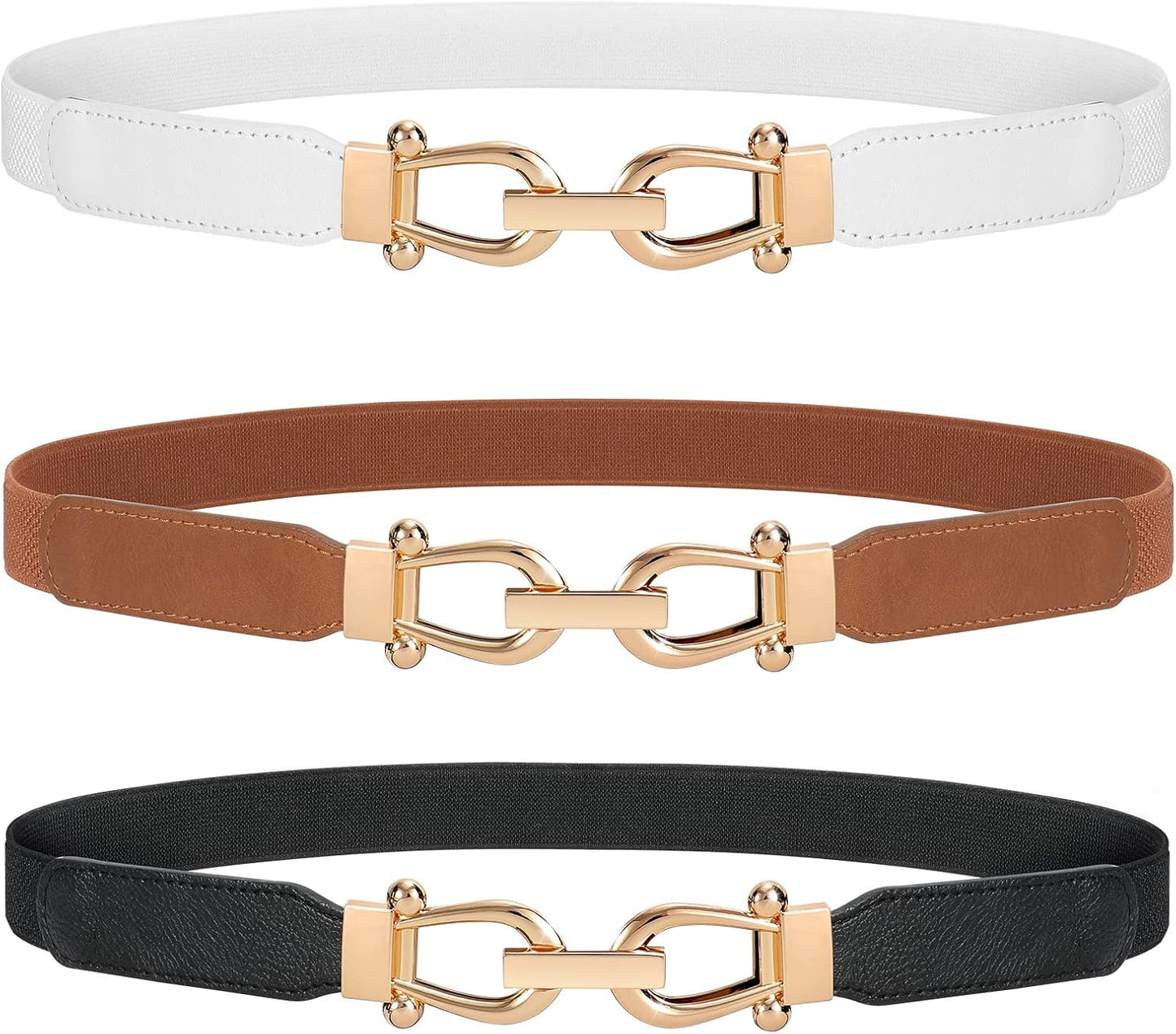 JASGOOD Women Stretchy Waist Belt Retro Elastic Skinny Belt for Ladies with Gold Buckle