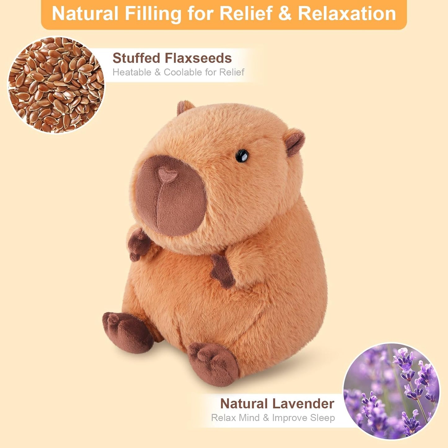 Heatable & Coolable Capybara Plush, Microwavable Stuffed Animal Heating Pad for Soothing & Relaxation, Lavender Scent Plush Toys for Stress Relief, Capybara Plushies Gift for Kids & Adults