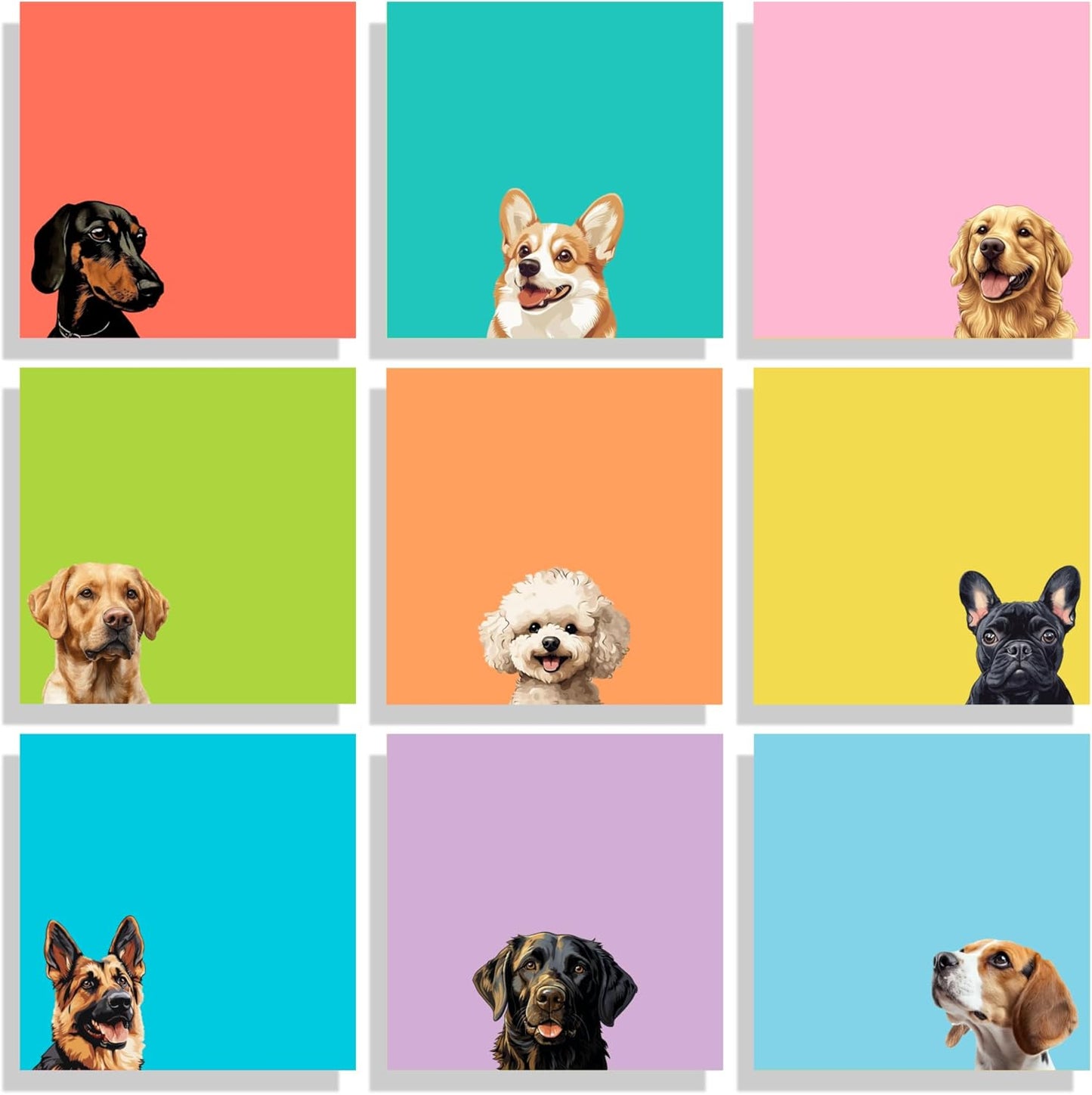 9 Pads Cute Sticky Notes Set, 3" x 3" Dog Self Stick Notepads, Funny Dog Stationery, Kawaii Adhesive Memo Pads, Dog Lover Gifts, Office Decor Desk Accessories, School Supplies