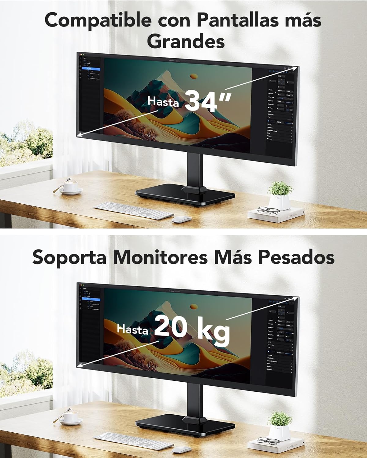 HUANUO Monitor Stand, Freestanding VESA Mount for 13 to 34 Inch Screens, Holds up to 44lbs, 5 Height Options, Swivel Desk Stand Riser With 360 Rotation, VESA 75x75mm/100x100mm