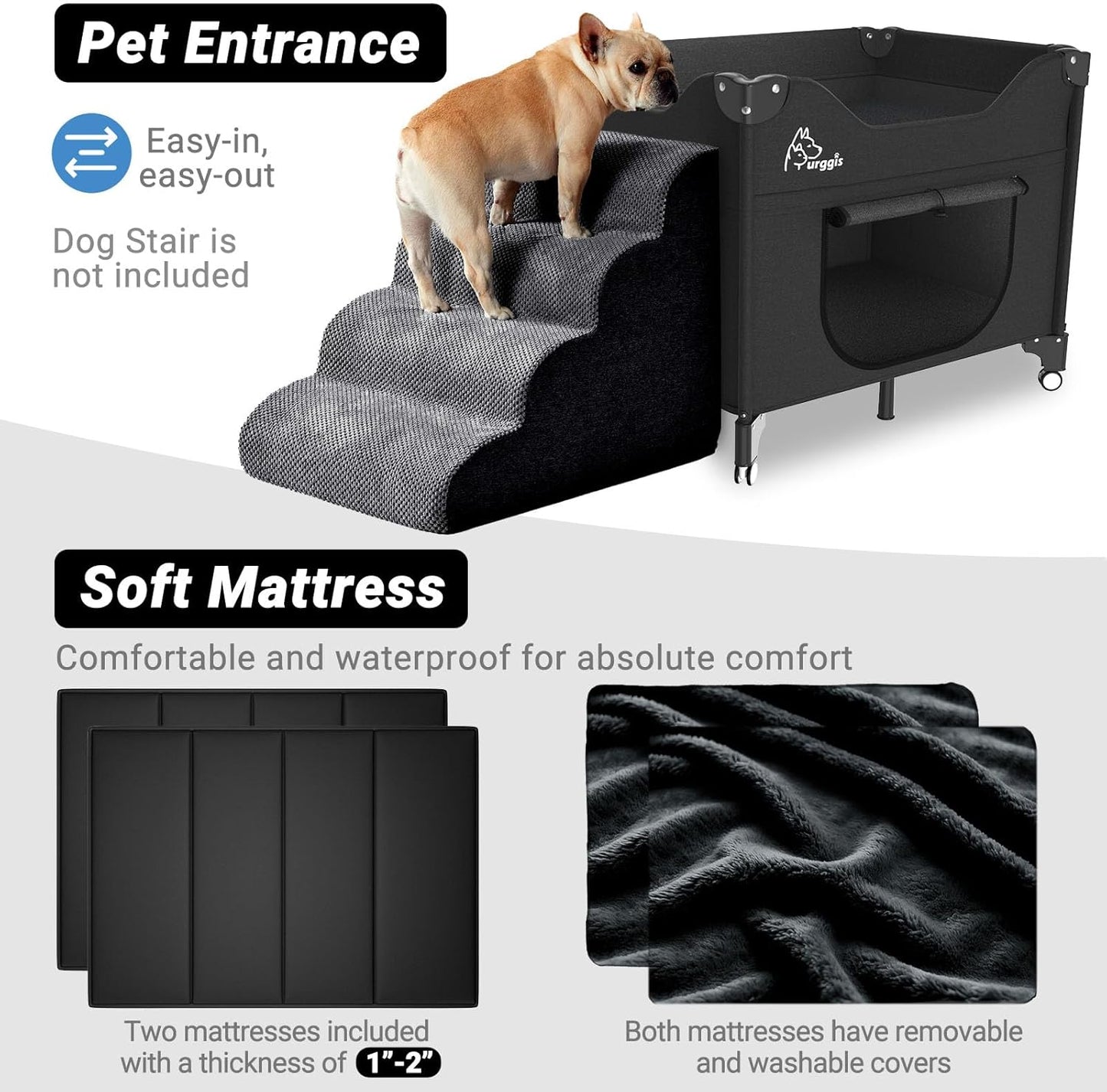 Upgraded Dog Bunk Bed, Portable Bedside Lounge Pet Bed, Dog Beds Attachment to Human Bed, Bedside Dogs Bed for Small, Medium Cats & Dogs, Pet Window Perch- Black