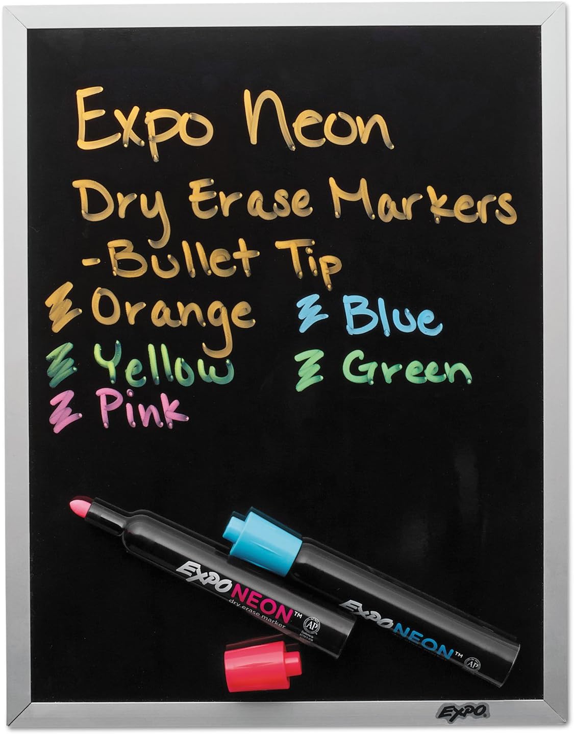 EXPO Neon Dry Erase Markers, Assorted, Bullet Tip, 5 Count - Fun, Vibrant Colors for Whiteboard, Glass, Acrylic, Home Organization
