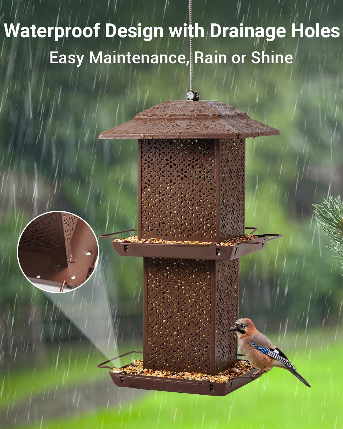 Bird Feeders for Outdoors Hanging - 6lb Large Capacity Metal Double Tier Bird Feeder,Chew-Proof, Weather and Water Resistant Wild Bird Feeders, Outside and Garden Decoration