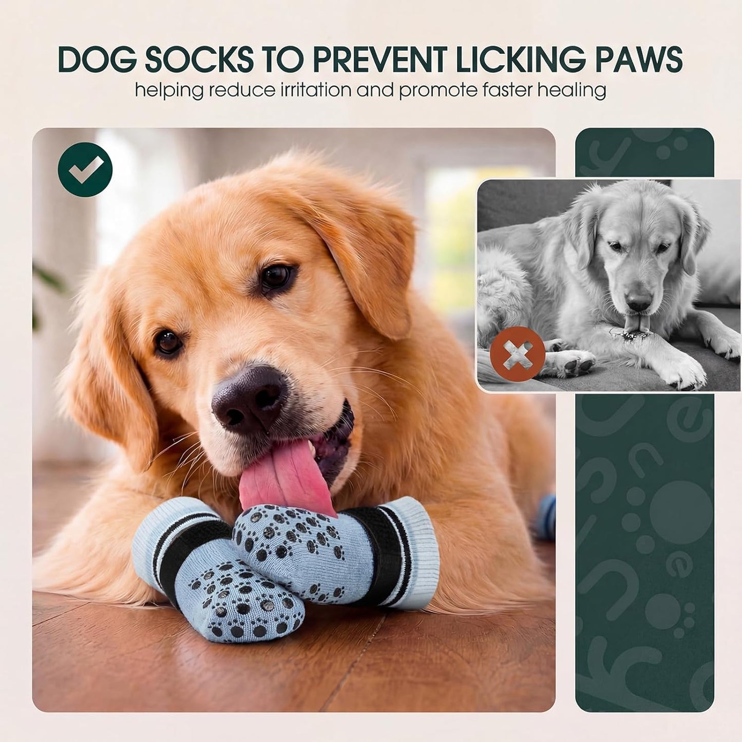 Kuoser Dog Socks, Non-Slip Dog Grip Sock for Hardwood Floors, No Twist Dog Boots & Paw Protectors 4 Pcs Anti-Scratch Hot Pavement Winter Snow Socks for Small Medium Large Senior Dogs, Grey XS
