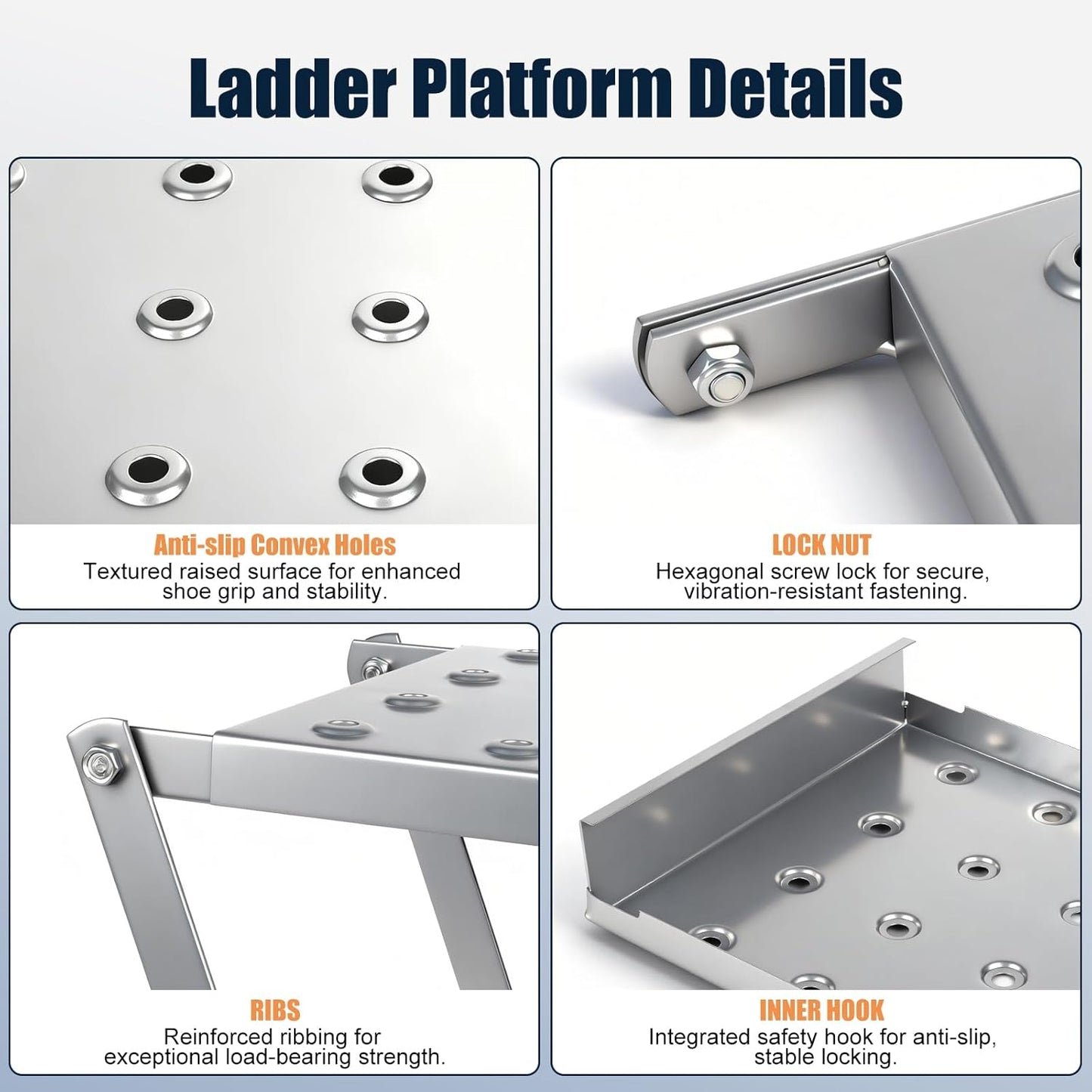 Ladder Platform for Standing, Extension Ladder Work Platform, Foldable Anti-Slip Ladder Platform Accessory for Paint and Tool, Ladder Step Attachment Project Tray, Alloy Steel Holds 400lbs