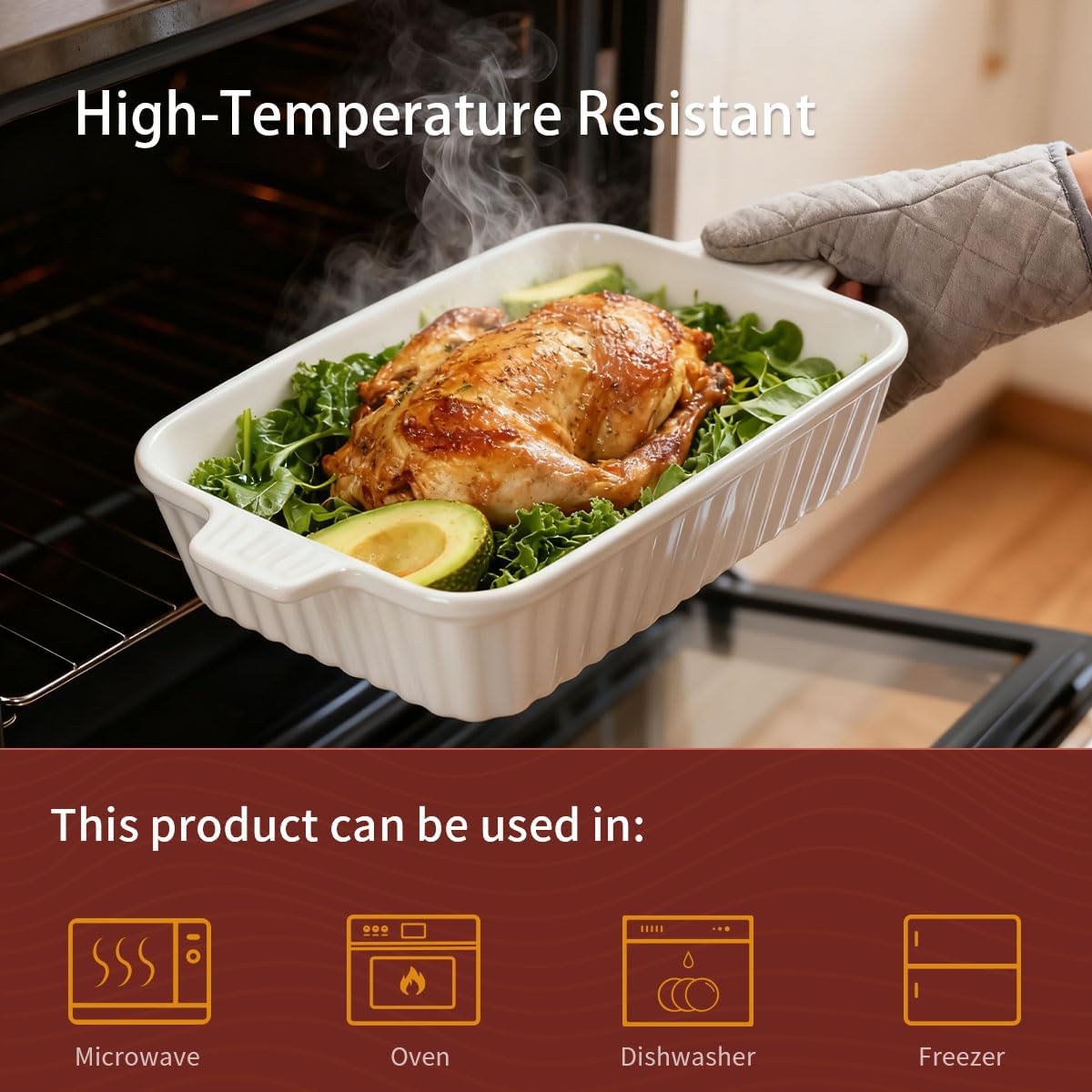 Ceramic Casserole Dishes Set of 4, Baking Dishes for Oven, Rectangular Lasagna Pan Deep with Handles, White Porcelain Bakeware (15''/12.4''/11''/9.6''), Microwave Safe