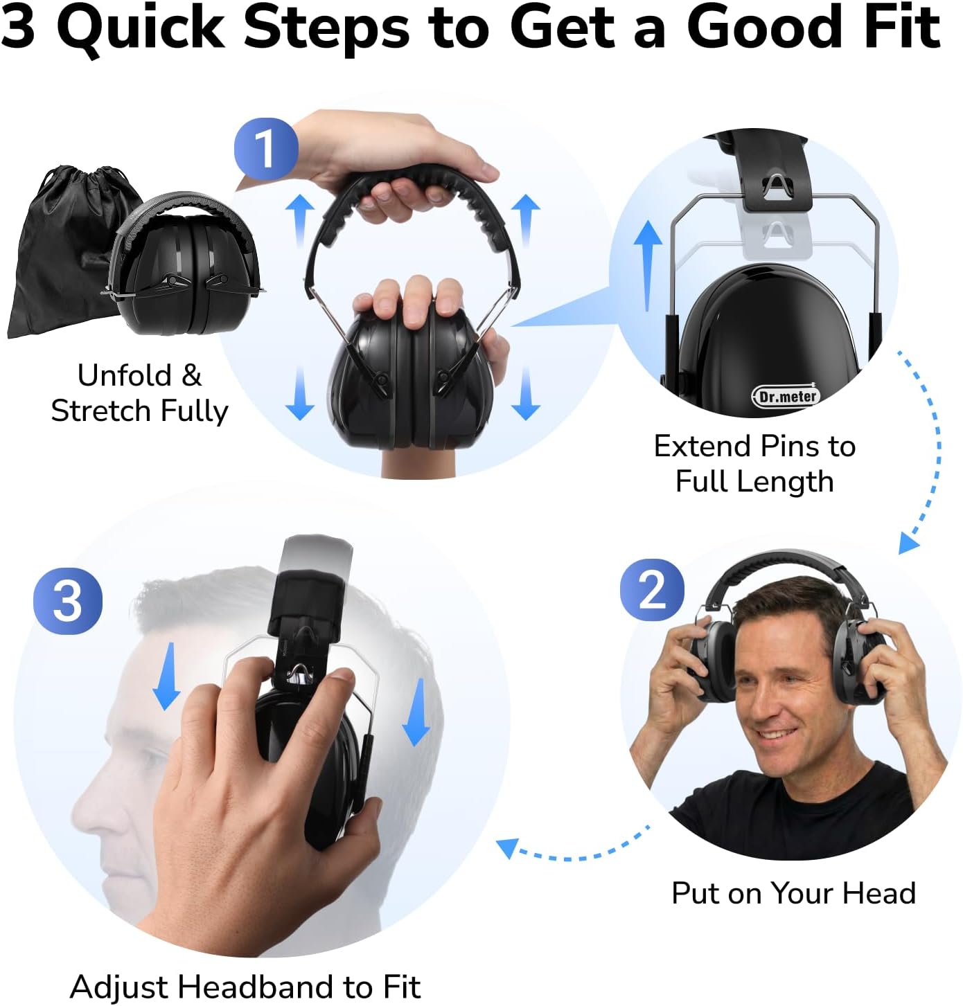 Hearing Protection Ear Muffs, 31dB Noise Reduction Safety Earmuffs with Adjustable Headband for Adults Kids Autism Sensory, Ear Muff for Yard Work, Mowing or Hunting -Pure Black 2PACK