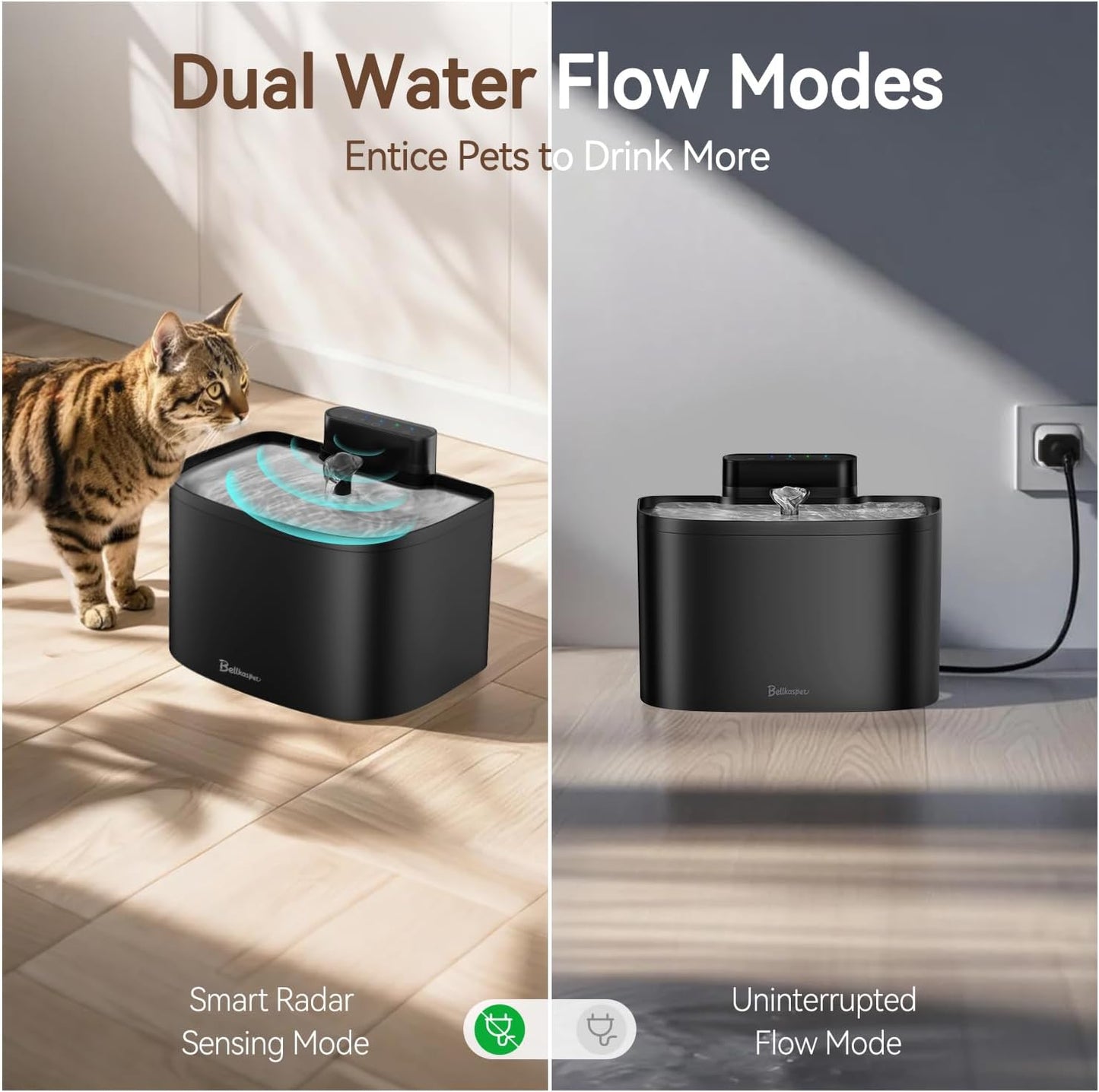 Cat Water Fountain, 122oz/3.6L Pumpless Wireless Cat Fountain, Cordless Water Fountains for Cats Indoor, Battery Operated Dog Pet Water Fountain with Stainless Steel Tray (Black, Fountain+2 Fliters)
