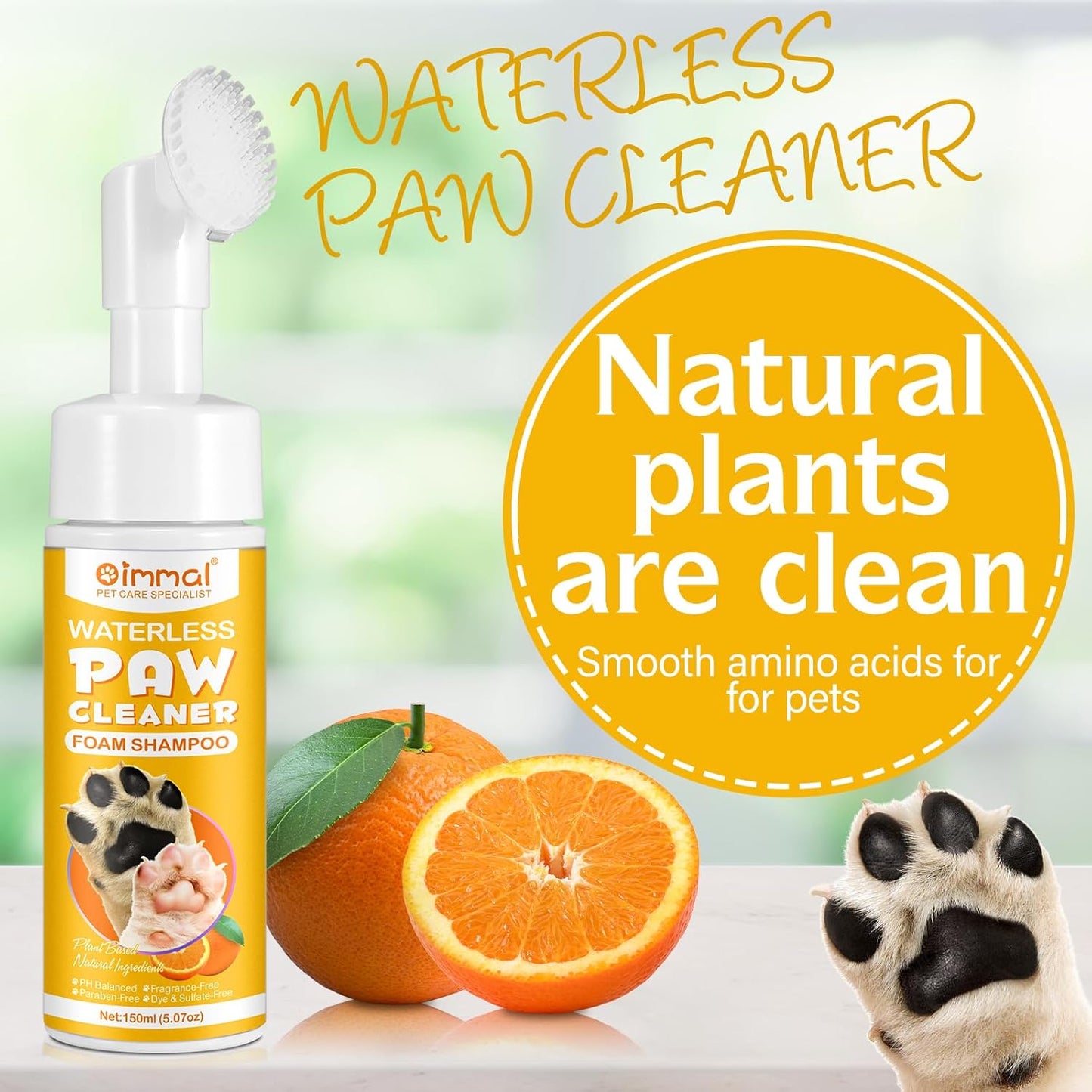 Clean Paws - No-Rinse Foaming Cleanser Paw and Foot Cleaner – Gentle and pH Balanced to Provide a deep Clean Safe for All Dogs and Cats | Portable Bottle with Silicone Bristle Brush