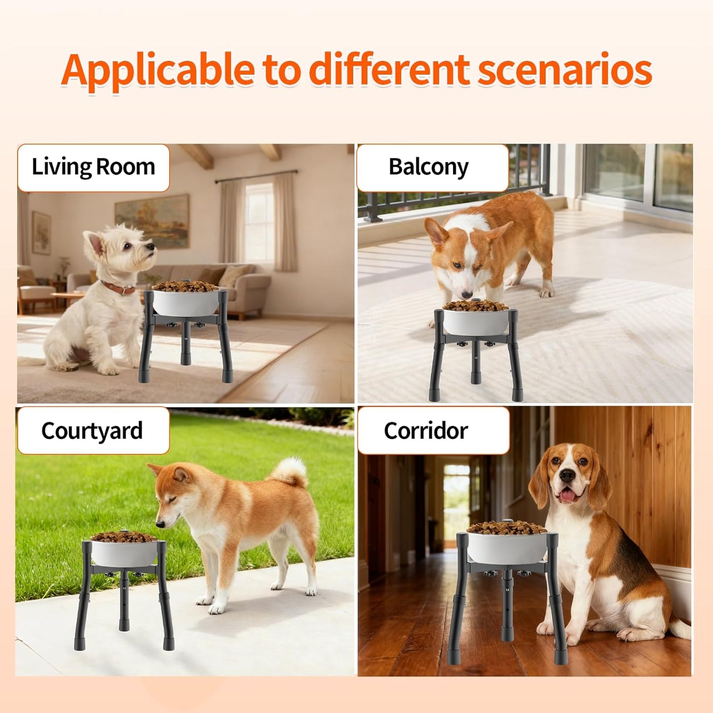 Elevated Dog Bowls Stand with Adjustable Height and Width [Stand Only], Raised Dog Bowl Stand, Elevated Pet Water & Food Feeder for Small&Medium Dogs, Adjustable Wide 6.3"-10.2", 2 Height Adjustment