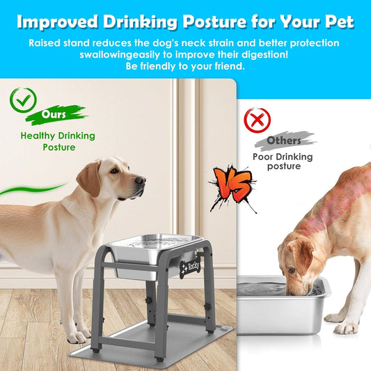 1.2 Gallon Elevated Large Dog Water Bowl with Mat, 4 Height Adjustable 12-17", Raised Dog Water Bowl Stand for Large Breed