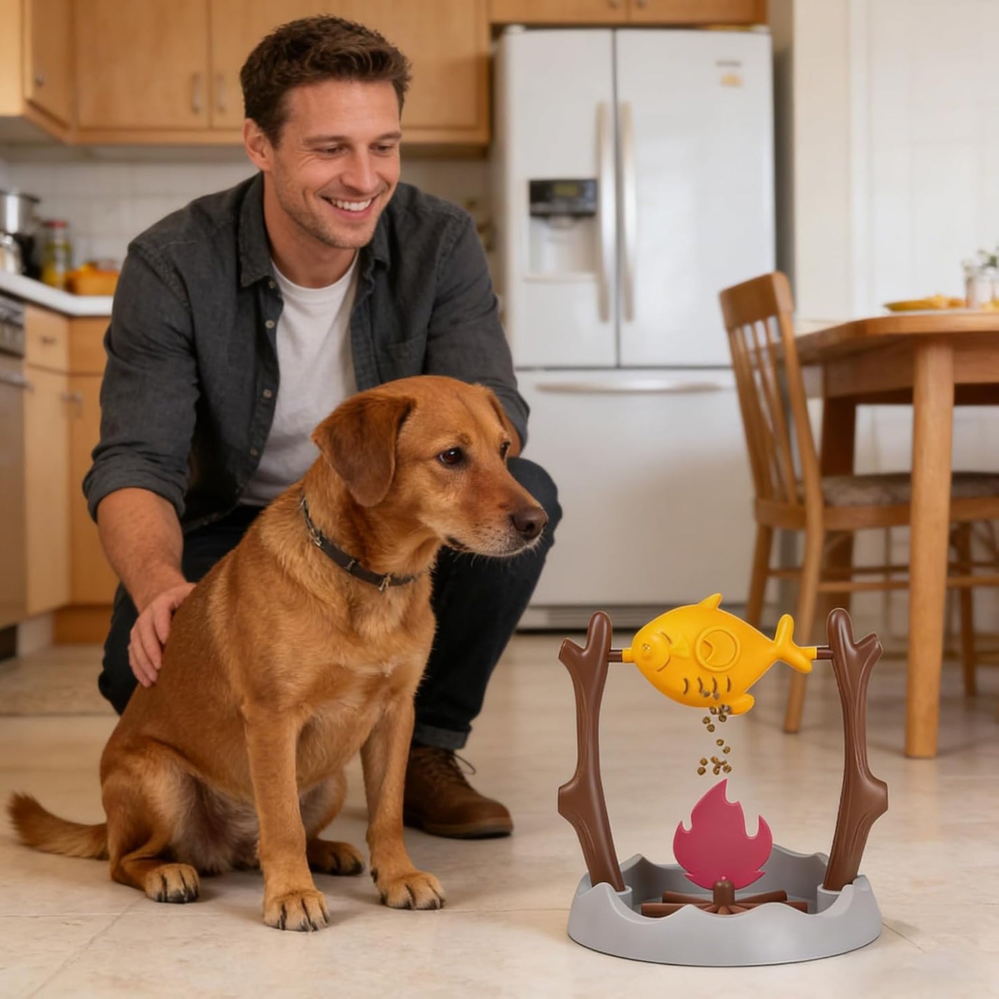 Cat Treat Dispenser Toy, Grilled Food Puzzle Slow Eating Training Game for Pets, Mealtime Mental Stimulation, Prevent Boredom, Home Living Room Feeding