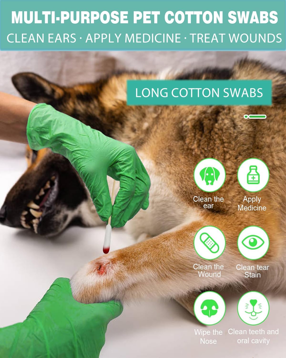 Dog Ear Swabs 200 Count - 6 Inch Long Cotton Swabs for Dogs, Large Bamboo Pet Ear Cleaning Swabs | Sturdy, Gentle, Lint-Free Applicator for Tear Stains, Nose Folds & Daily Grooming Care