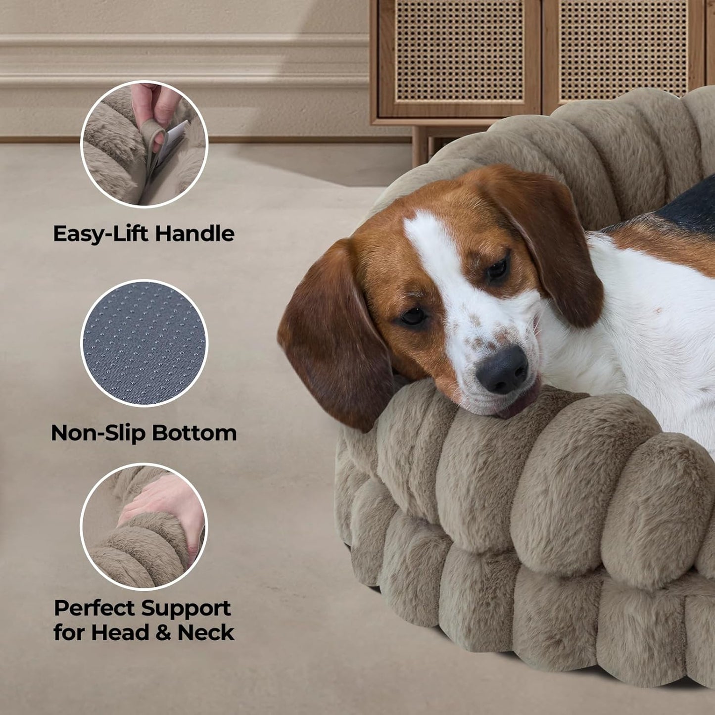BALANCE Calming Dog Bed for Extra Large Dogs, 42 Inches Oval Washable XL Pet Bed with Sides, Orthopedic Pet Couch Sofa with Non-Slip Bottom, Oatmeal