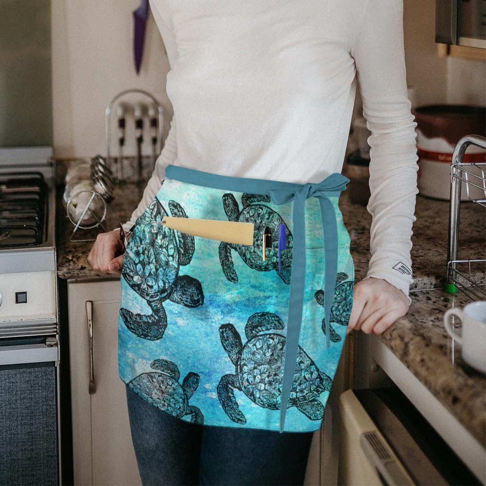 WIRESTER Unisex Waitress Apron for Servers, Half Waist Apron With 3 Pockets for Kitchen Cooking Restaurant Teacher Gardening