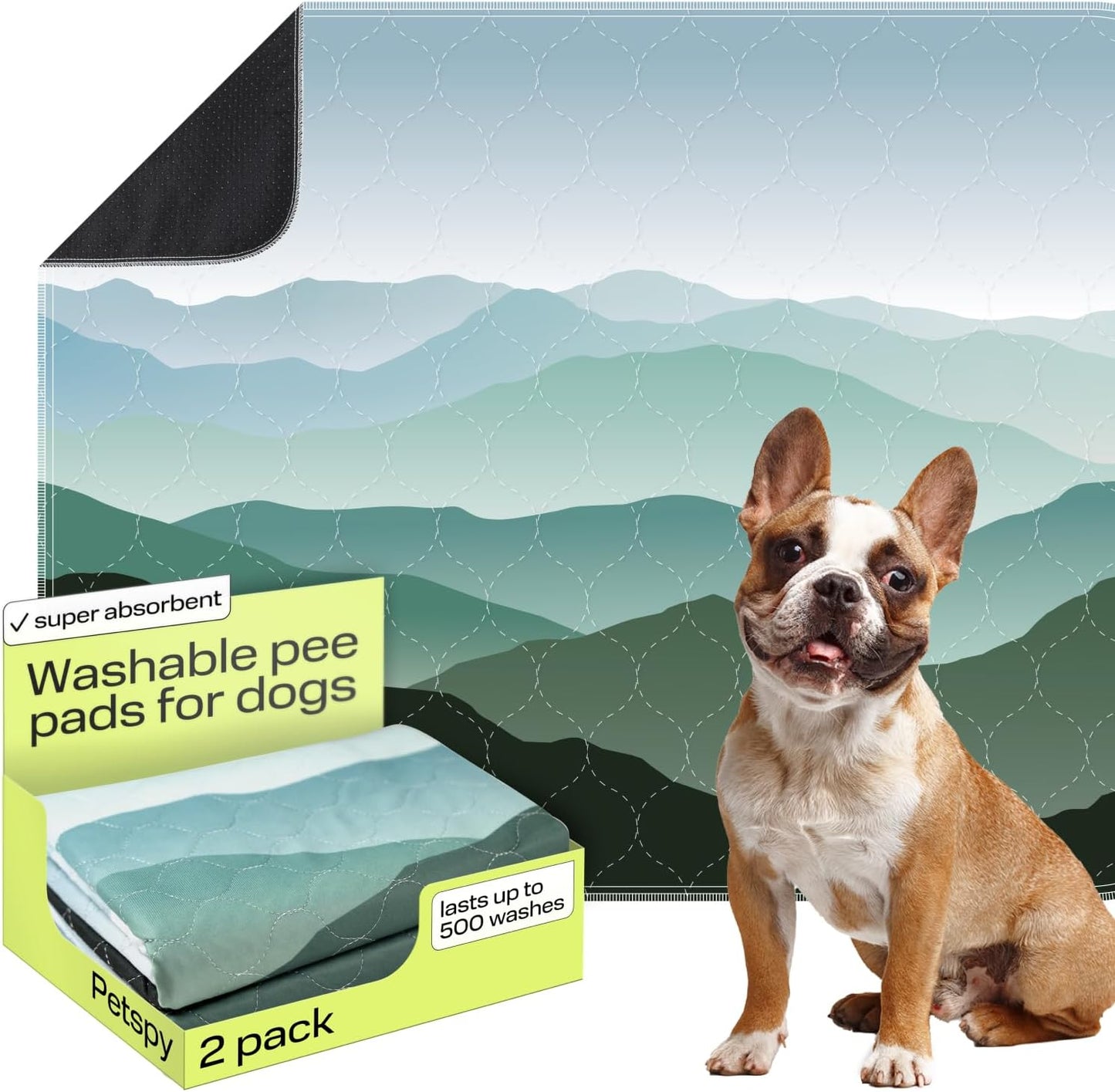PetSpy Washable Pee Pads for Dogs 2-Pack (18x24) - Waterproof Reusable Puppy Pads No-Slip Surface - Stylish Dog Potty Training Pads Protect Against Leakage Perfect for Small Medium Large Dogs