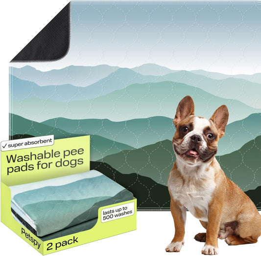 PetSpy Washable Pee Pads for Dogs 2-Pack (18x24) - Waterproof Reusable Puppy Pads No-Slip Surface - Stylish Dog Potty Training Pads Protect Against Leakage Perfect for Small Medium Large Dogs