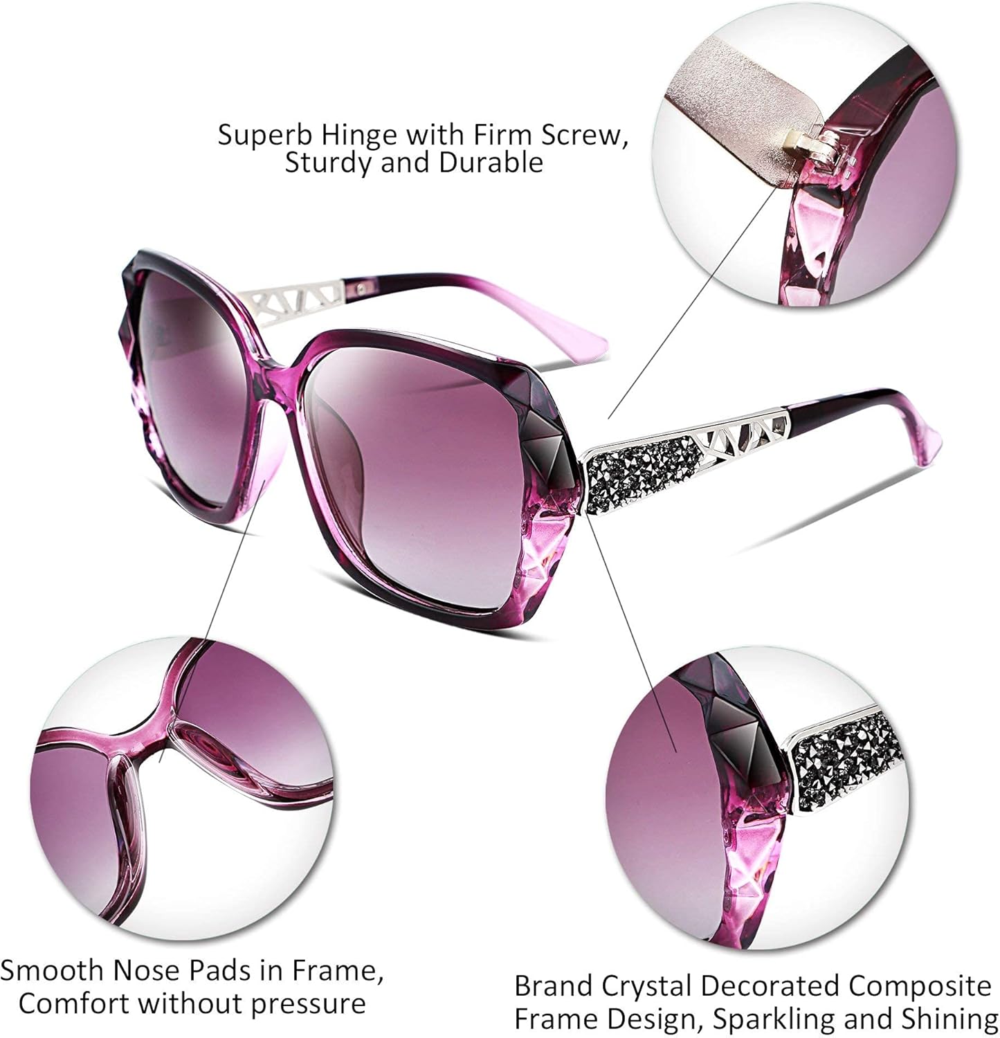 FEISEDY Polarized Women Square Sunglasses Sparkling Composite Shiny Frame B2289