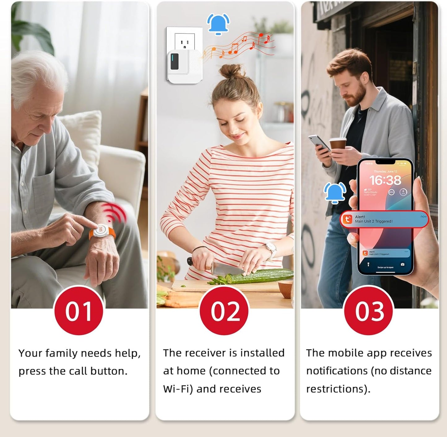CallToU Wi-Fi Wireless Caregiver Pager Call Button for Elderly at Home , APP Emergency Alert for Seniors, Patients, and The Disabled