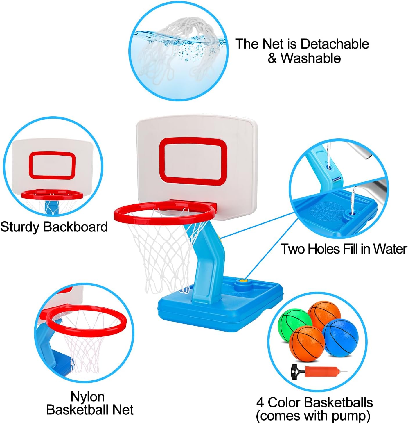 Toddler Basketball Hoop Indoor Mini Adjustable Basketball Goal with Ball Pump Outdoor Toys Backyard Game Outside Pool Basketball Toys for 3 4 Year Old Boy Girl Kid Toy Age 4-8 Birthday Gift