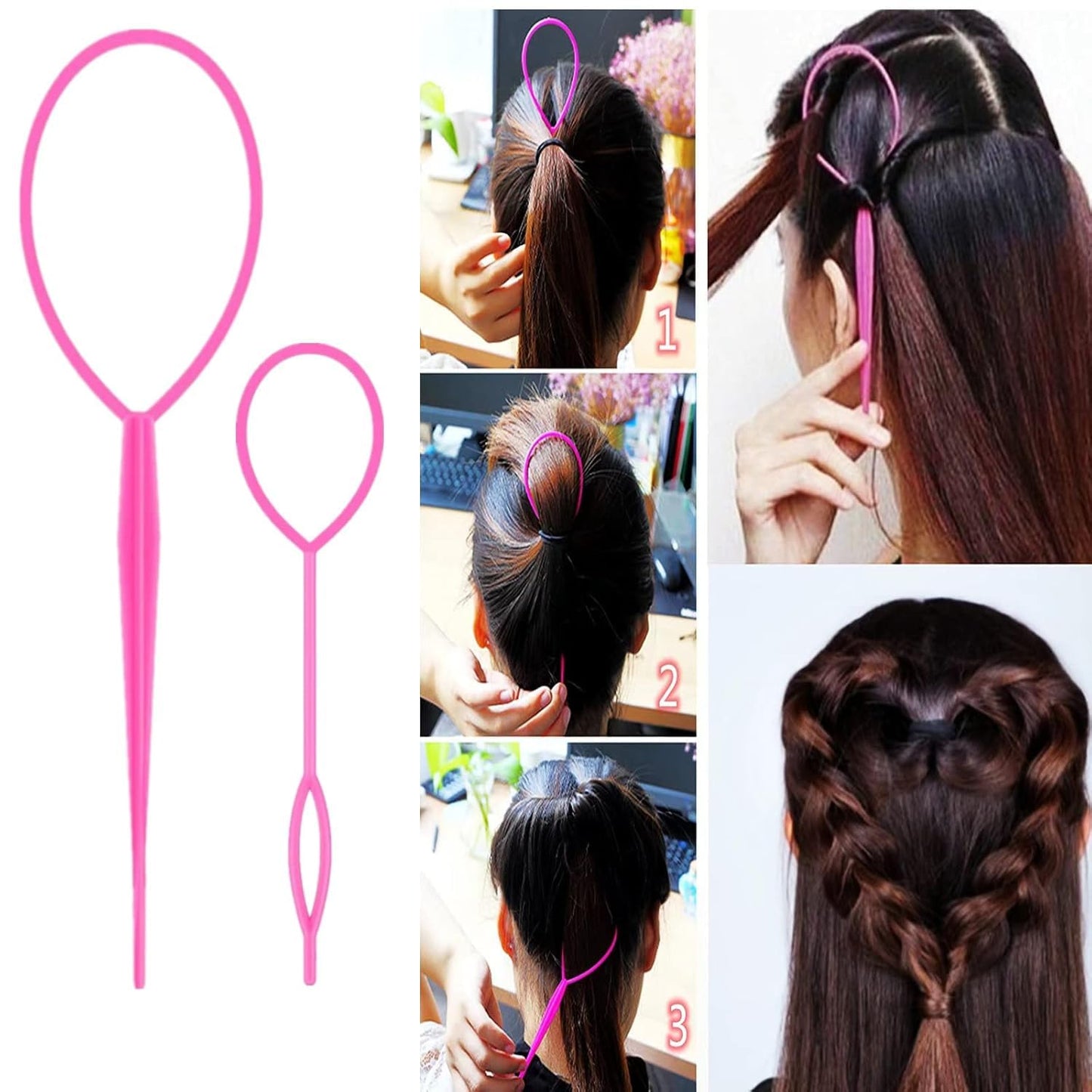 Aigee 8Pcs Hair Styling Combs Set Include 4Pcs Topsy Hair Tail Tools 2 Styles of Rat Tail Comb,1Pcs Bristle Teasing Slick Back hair Brush,1Pcs Edge Control Brush,Eyebrow Brush for Woman Girl Pink