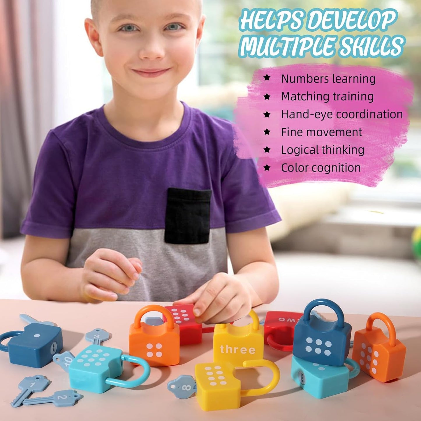 Kids Learning Locks with Keys Numbers Matching & Counting Montessori Educational Toys for Ages 3 4 5 Boys and Girls Preschool Games Gifts