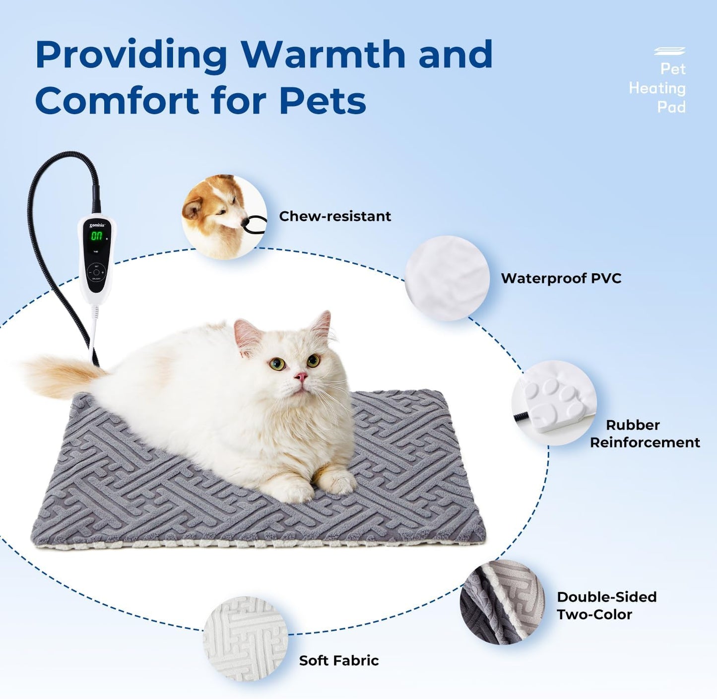 Cat Heating Pad - 11 Adjustable Temperature and 25 Timer Options, Heated Cat Bed Indoor with Chew-Resistant Cord for Small Dogs, 18x18 Inch