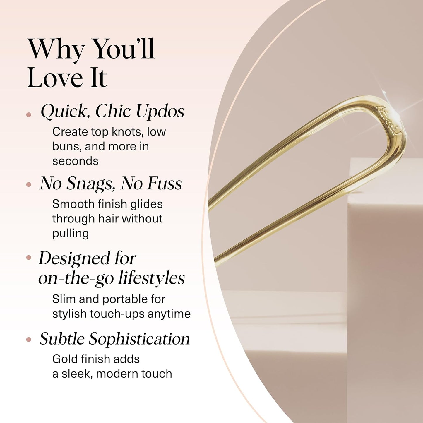 Kitsch French Hair Pins for Women – Elegant & Durable Metal French Pin for Updos, Chignon, Buns & Twist Hairstyles | Secure Hold All Day, Comfortable Fit | Ideal Gifts for Women- Gold, 1pc
