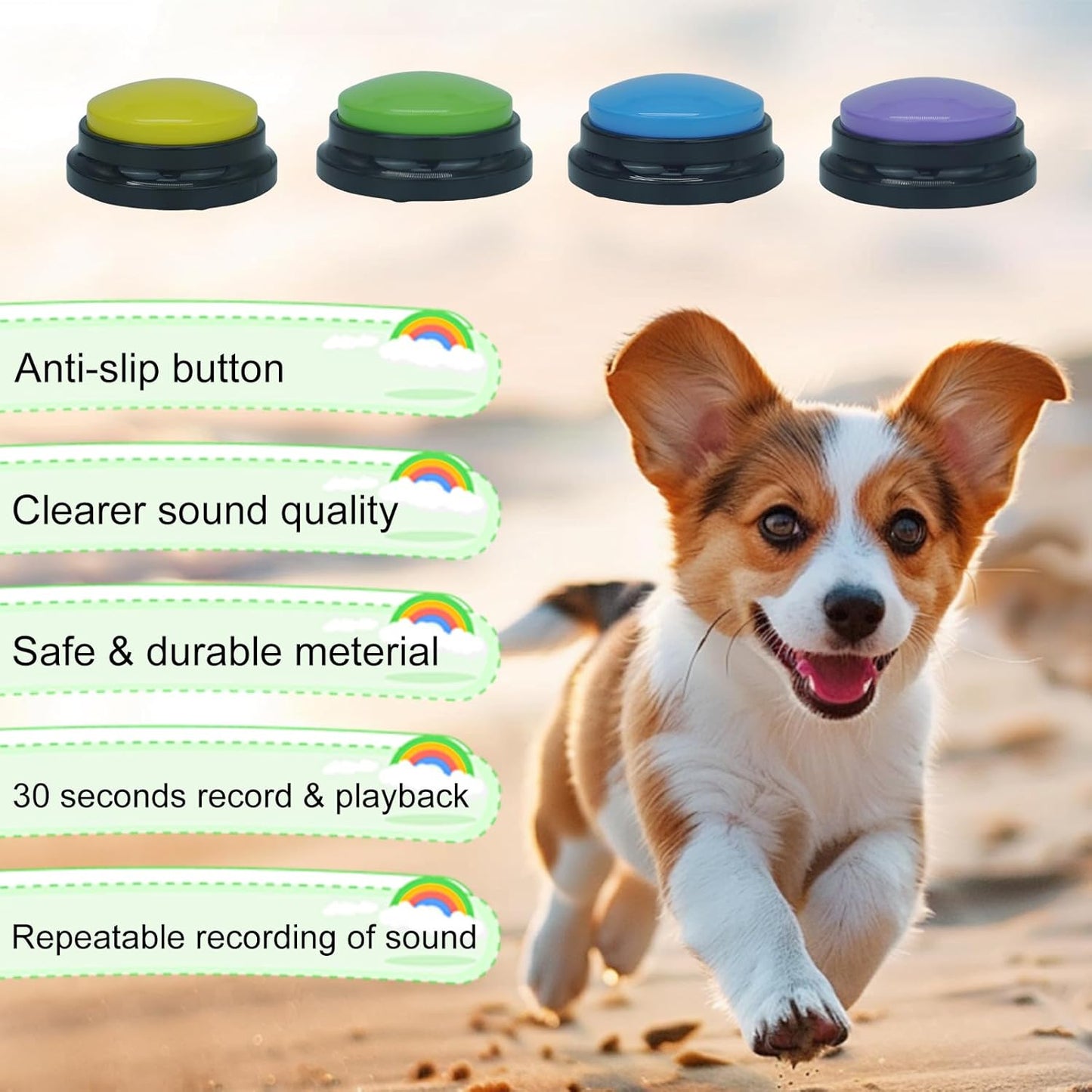 Set of 4 Dog Buttons for Communication, Voice Recordable Buttons for Classroom, Dog Training Talking Buttons Starter Set, Pet Easy Speaking Buttons Tools