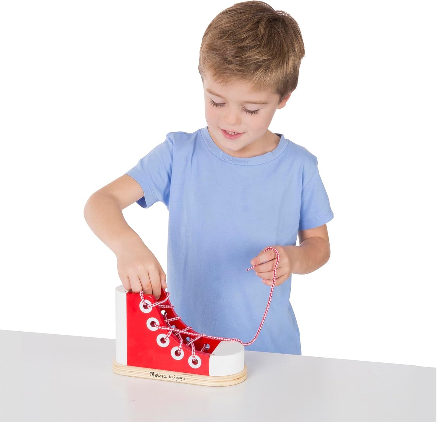 Melissa & Doug Deluxe Wood Lacing Sneaker - Learn to Tie a Shoe Educational Toy
