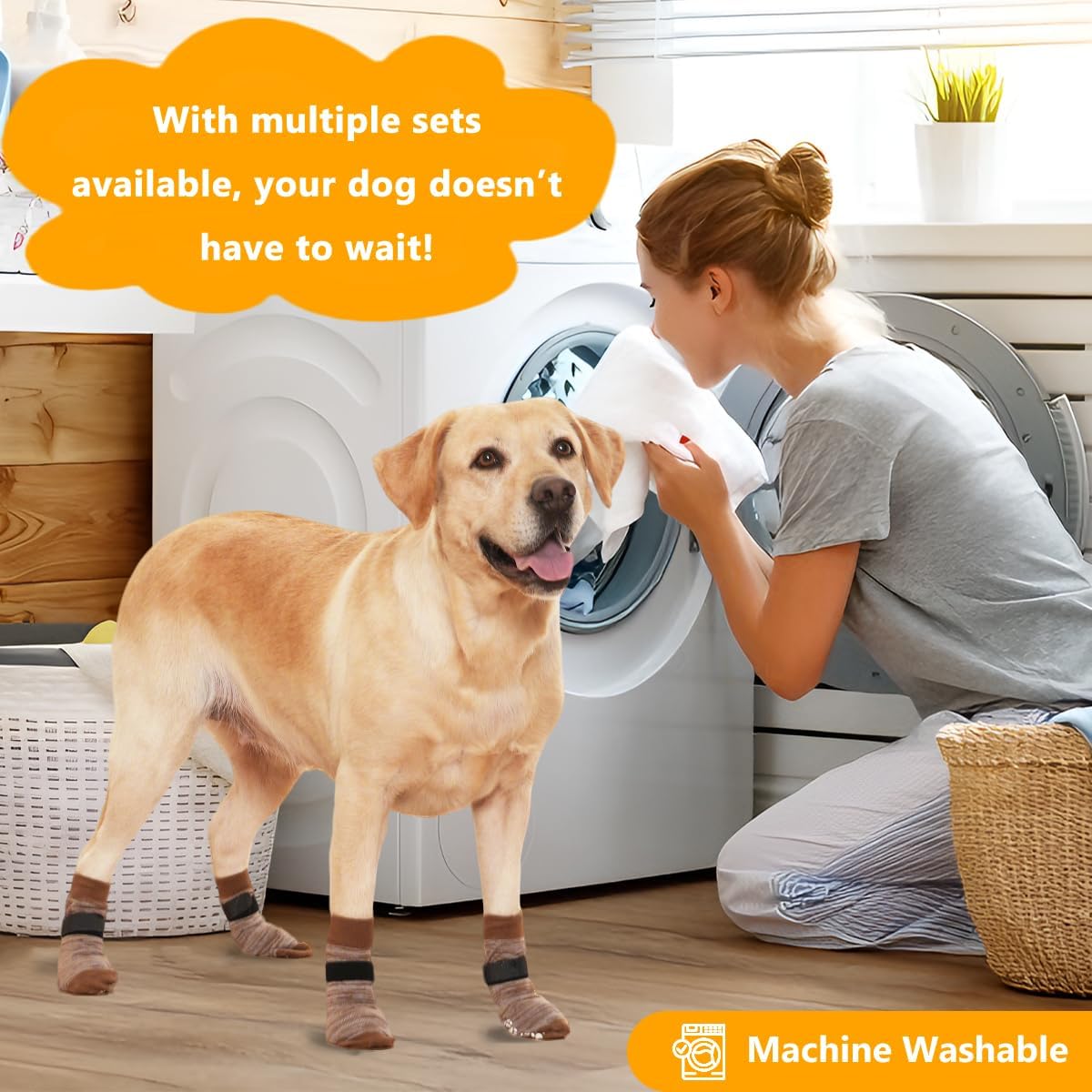 Dog Socks 12 Pack to Prevent Licking Paws, Anti Slip Dog Booties and Paw Protectors for Hardwood Floors Hot Pavement, Suitable for Small Medium Large Senior Dogs - Size Medium,Brown