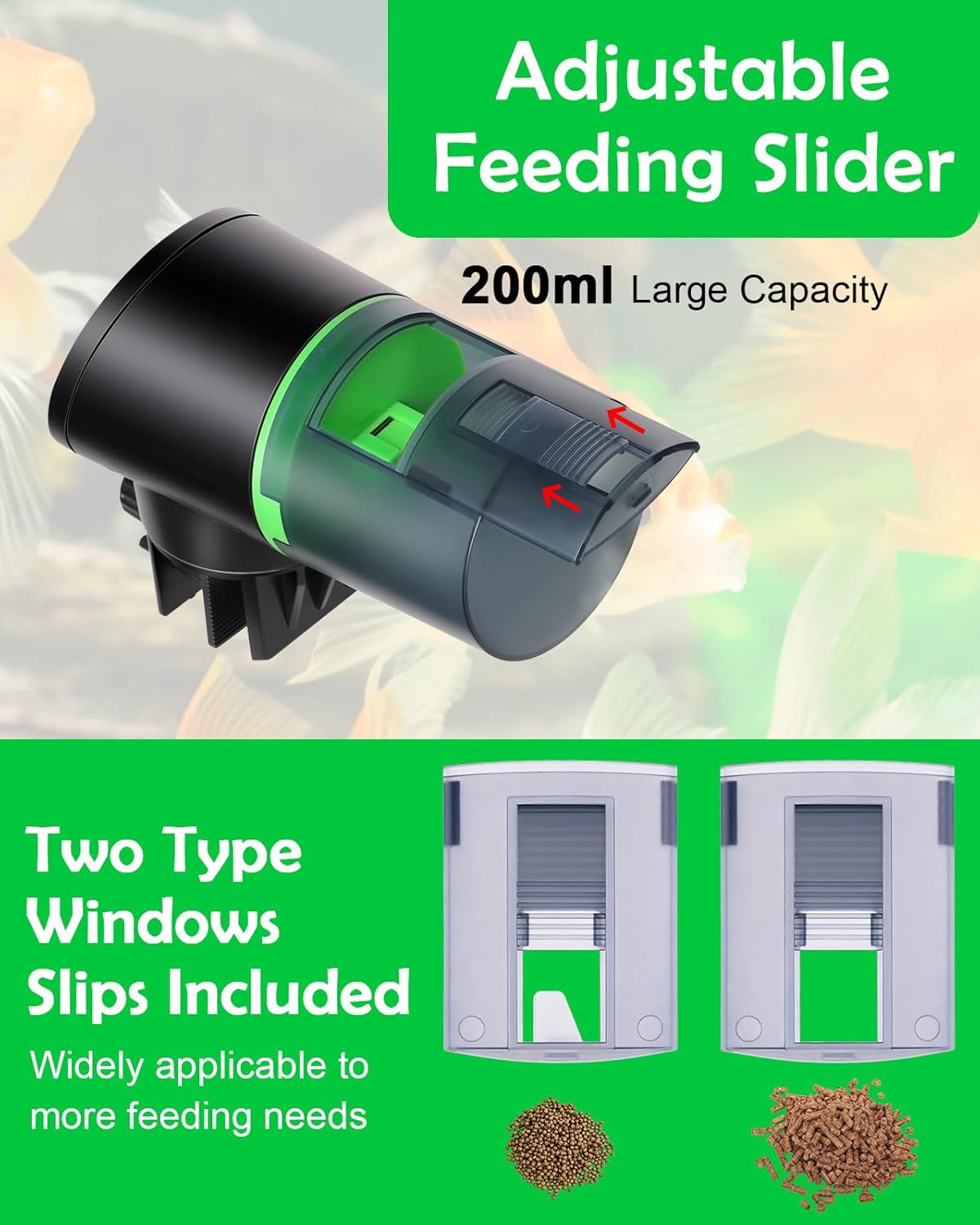 Automatic Fish Feeder for Aquarium - Auto Fish Food Dispenser Rechargeable for Small Large Tank with USB Charger Cable，12/24/48H Interval Esay Set Up (Black, CY-019)