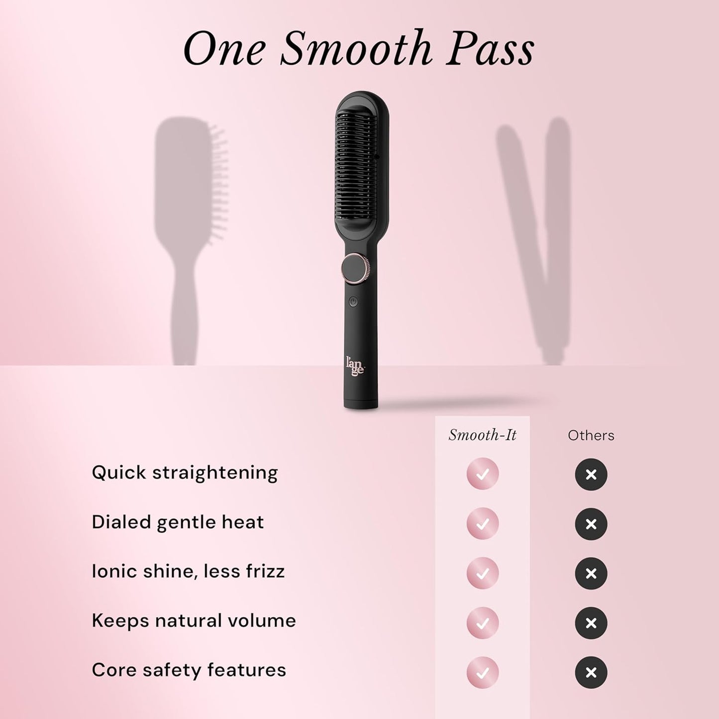 L'ANGE HAIR Smooth It 2-in-1 Hair Straightener Brush with Digital Temperature Dial Up to 450°F | Frizz Control Straightening Comb | Quick Styling Hot Brush for All Hair Types | Auto Shut-Off | Black
